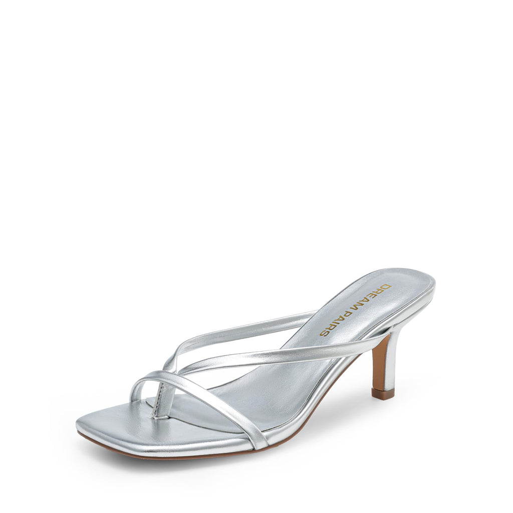 Women Sexy Kitten Low Heels Open Square Toe Thong Heeled Sandals