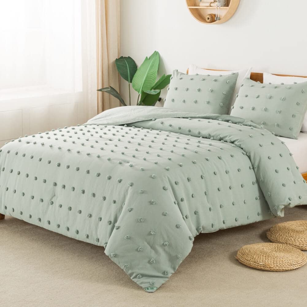 Comforter Set, 2 Pieces- Soft Cotton Lightweight Comforter with 1 Pillowcase, Chenille Dots All Season Down Alternative Comforter Set for Bedding