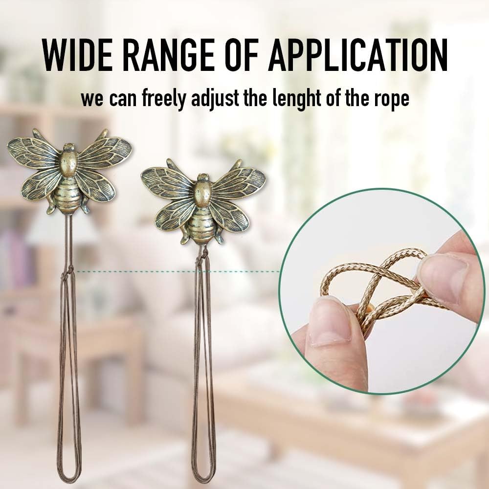 Set of 2 Resin Magnetic Curtain Tiebacks Golden Flying Bee Curtain Holders, Decorative Curtain Ties for Drapes