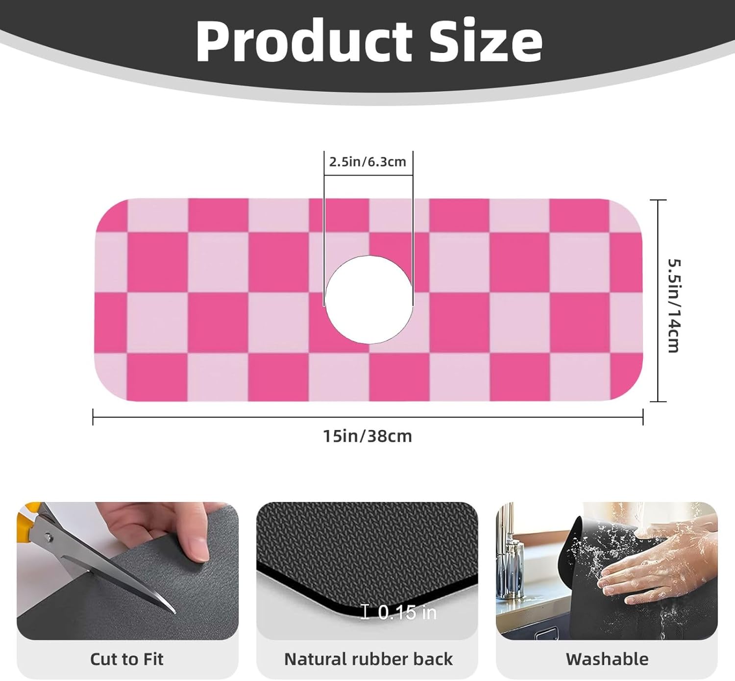 Pink Pastel Checkered Sink Splash Guard Faucet Mat Faucet Handle Drip Catcher Tray Drying Mat