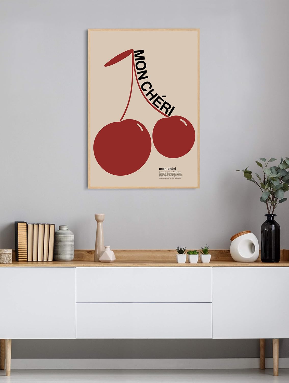 Trendy Red Cherry Canvas Wall Art â€?Preppy Aesthetic Poster for Living Room Decor, 16x24 Inch Unframed