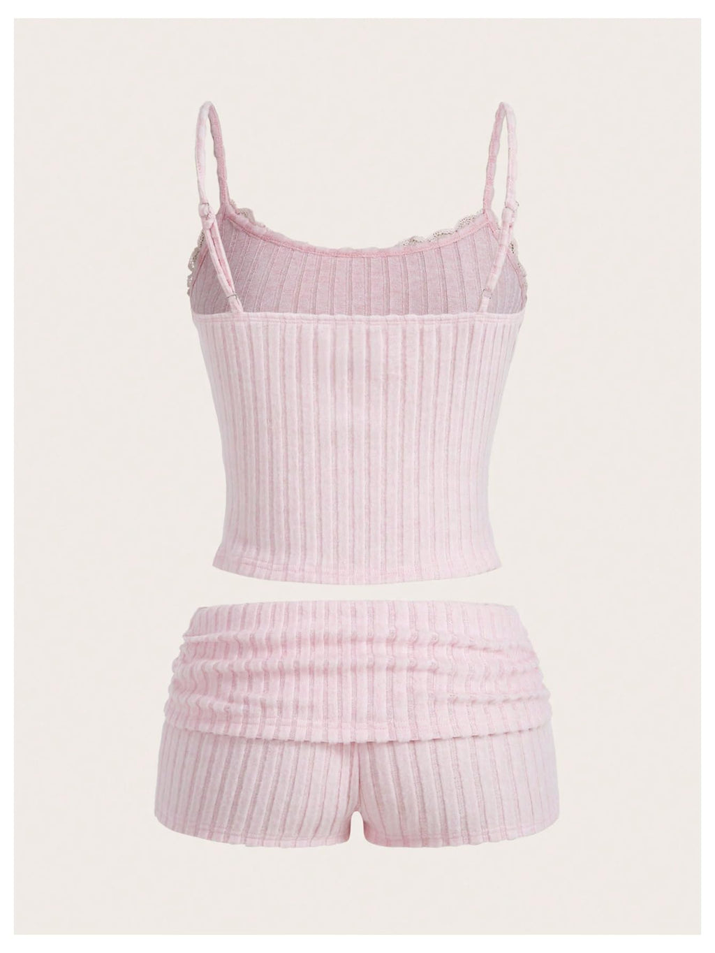 Women's 2 Piece Outfit Ribbed Knit Cute Camisole and Mini Shorts Set