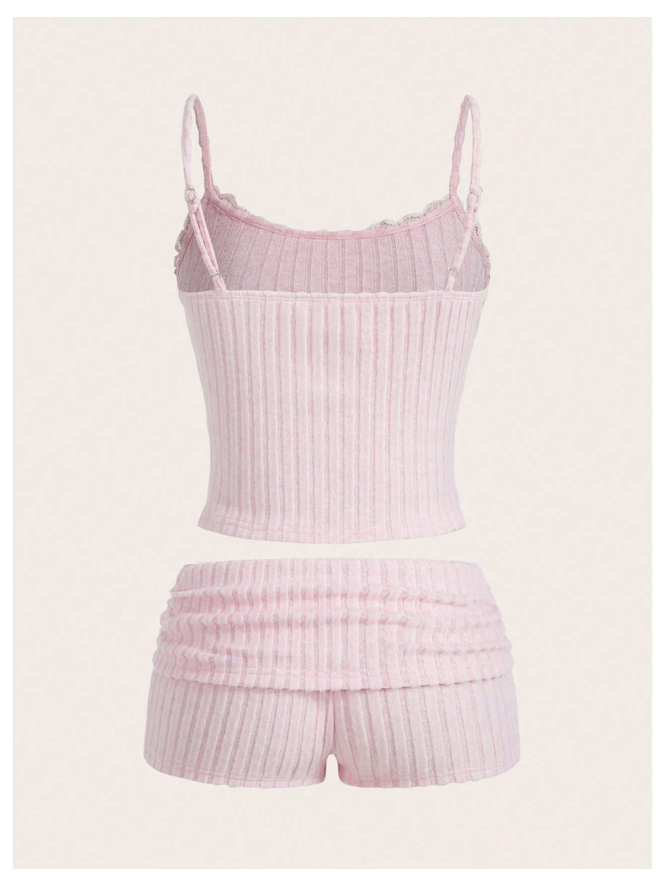 Women's 2 Piece Outfit Ribbed Knit Cute Camisole and Mini Shorts Set