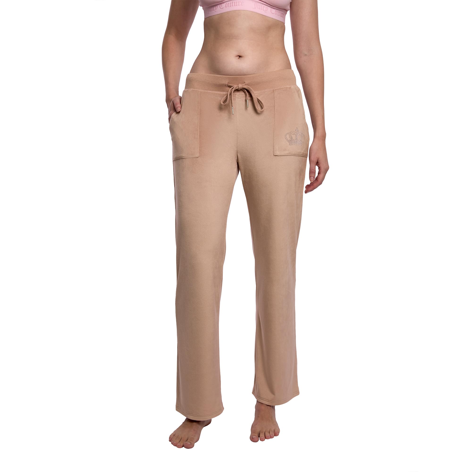 Juicy Couture Women's Velvet Fleece Lounge Pajama Pants with Rhinestone Accents