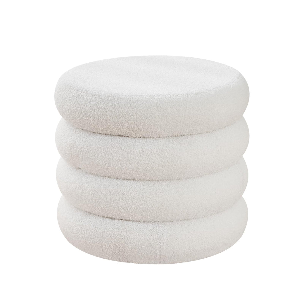 Round Storage Ottoman, Modern Sherpa Footstool with Flip-Top