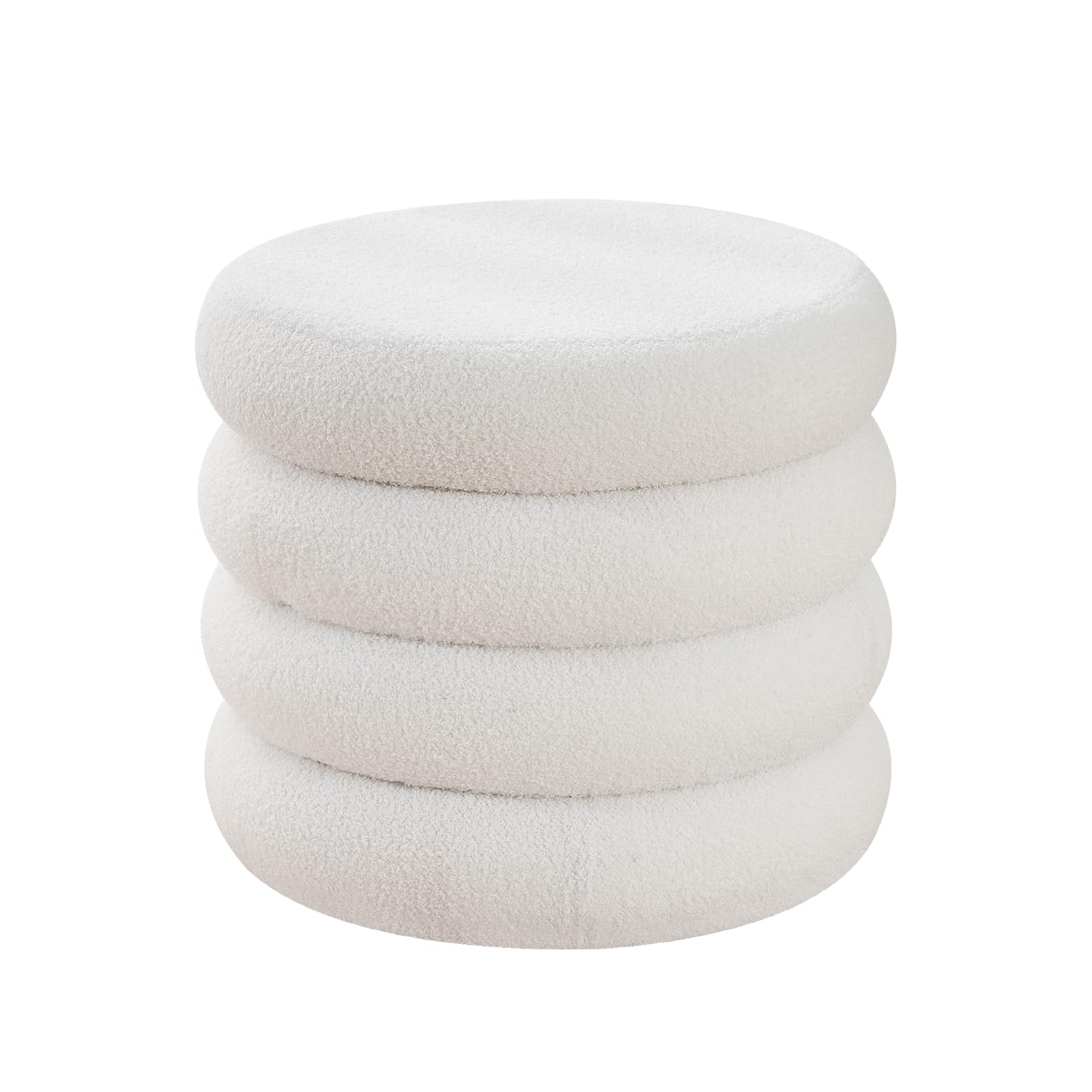 Round Storage Ottoman, Modern Sherpa Footstool with Flip-Top