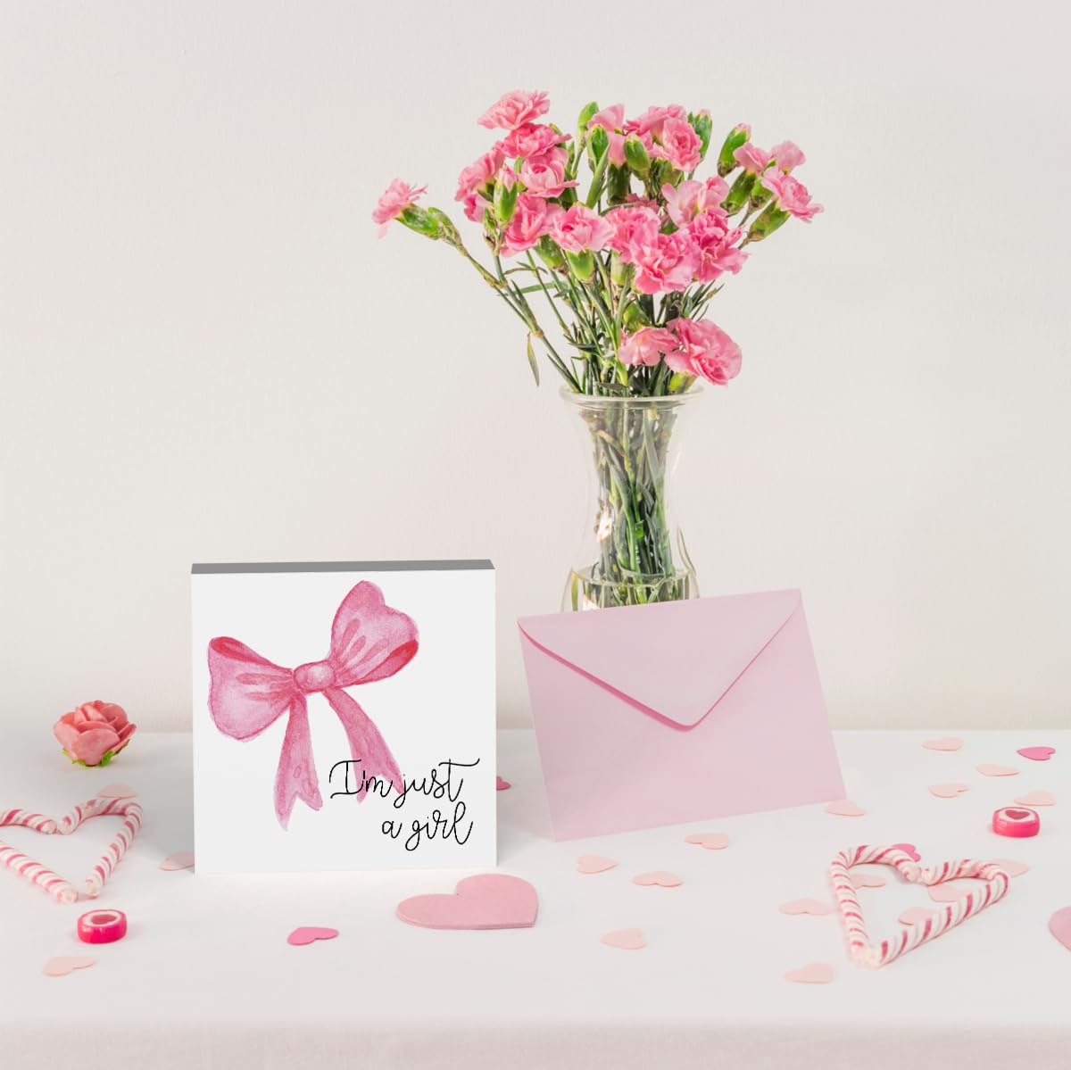 Pink Bow Coquette Room Decor - Wooden Box Sign Desk Decor