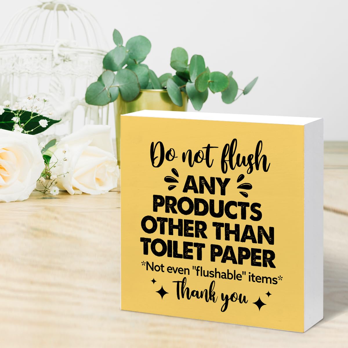 Do Not Flush Any Products Other Than Toilet Paper Wooden Box Sign - Bathroom Reminder Funny Quote Pink
