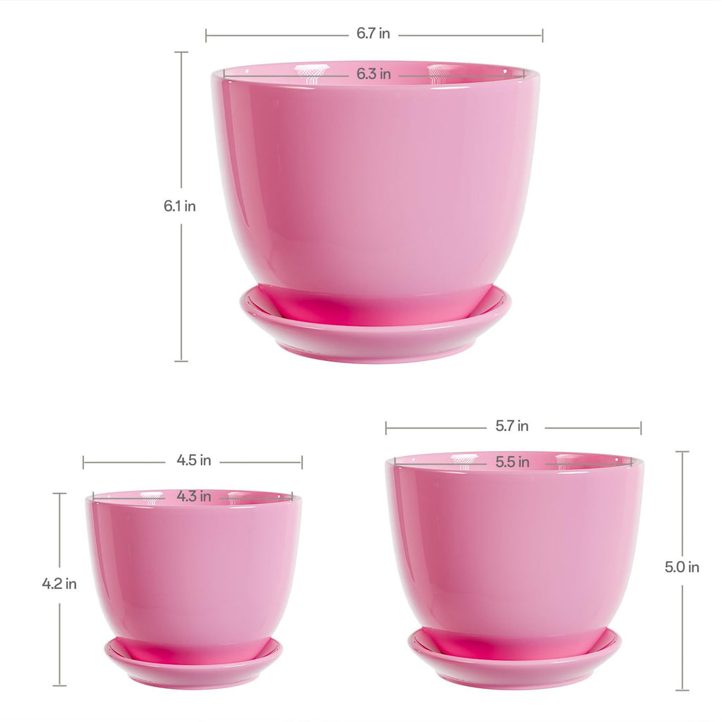 Ceramic Flower Pots,Indoor Decorative Plant Pots Set of 3-4"+5"+6" Inch Small Glazed Succulent Planters with Drainage Hole