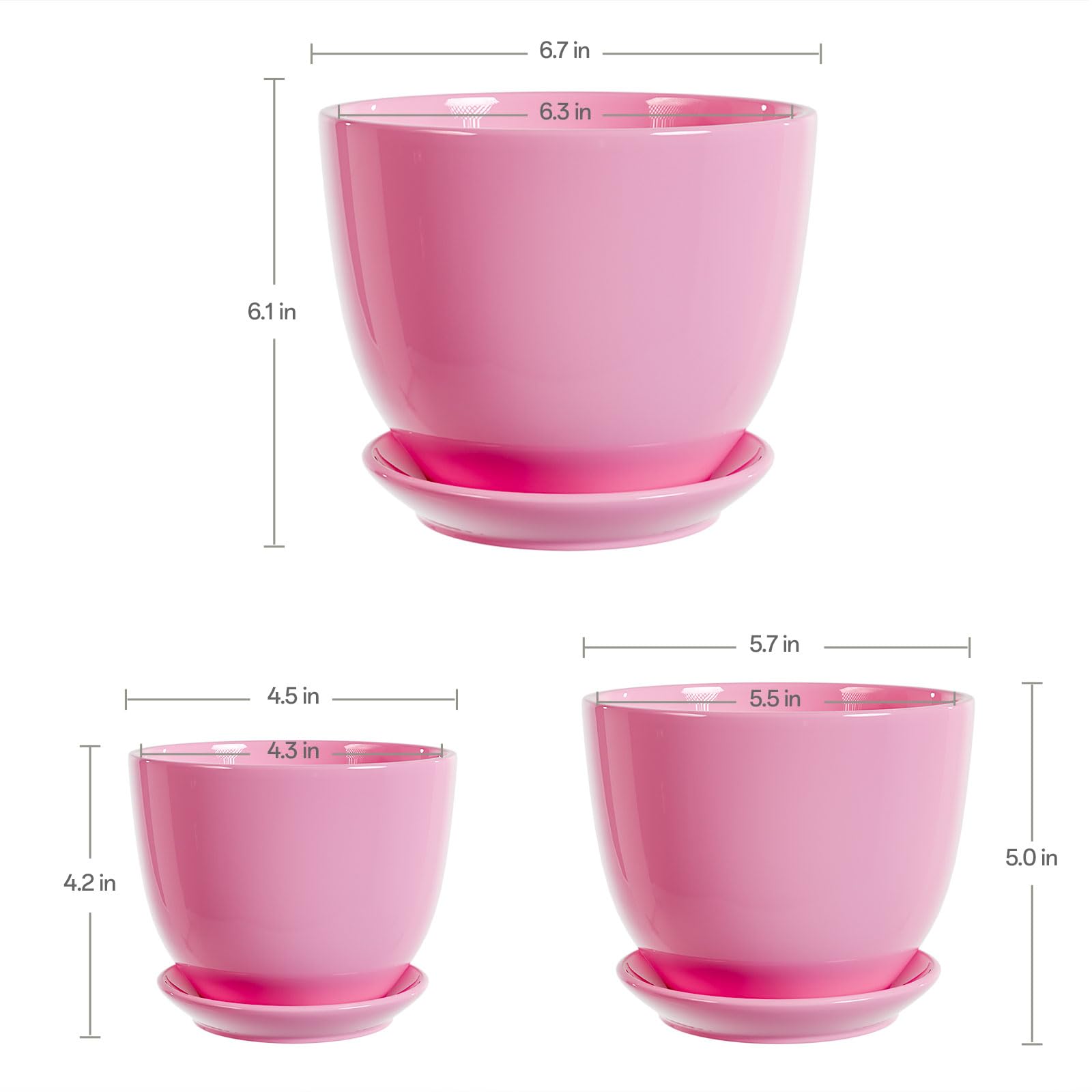 Ceramic Flower Pots,Indoor Decorative Plant Pots Set of 3-4"+5"+6" Inch Small Glazed Succulent Planters with Drainage Hole