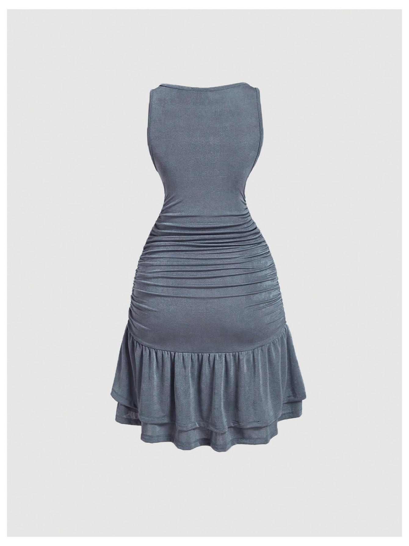 Women's 3D Floral Ruched Ruffle Dress Layered Sleeveless Bodycon Tank Dress with Straps