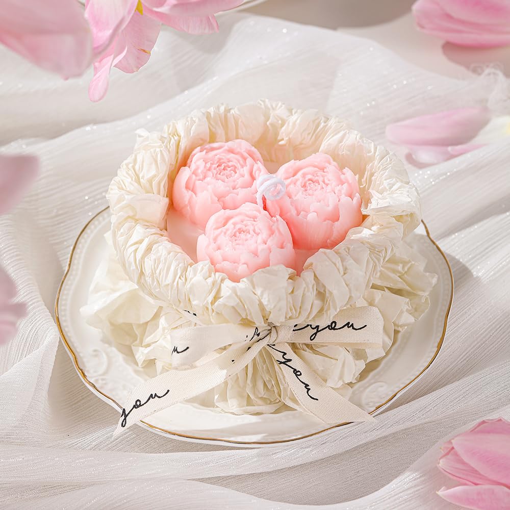 Handmade Floral Bouquet Candle, Scented Peony & Rose Shape, Gift for Women, Home Décor, Aromatherapy, Small (2.8"x2.4", 3 Flowers) & Large (3.6"x3", 5 Flowers)