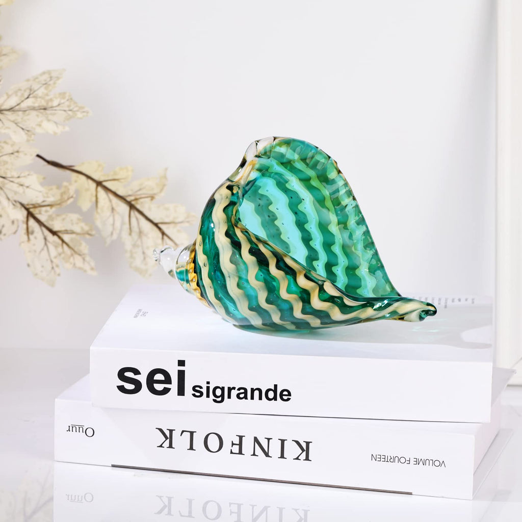 Hand Blown Glass Conch - Coastal Home Decor Conch Corners, Glass Art Conch Sculptures, Office Decor Blown Glass Art, Living Room Table Centerpieces, Bathroom Shelf Tops And Cabinet Decor