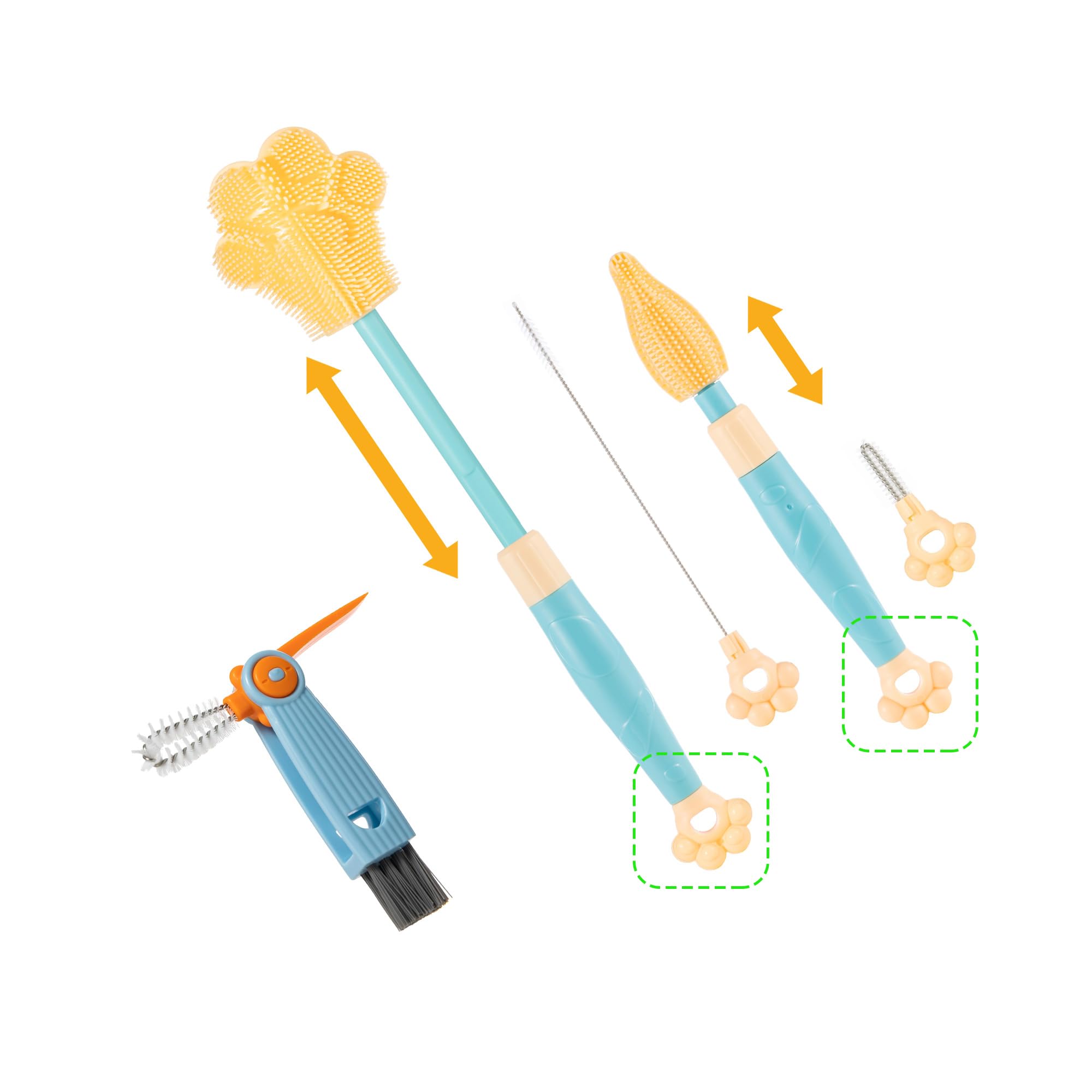 Silicone Bottle and Pot Brush Cleaner, Adjustable Handle Length (10.5-13.8in)