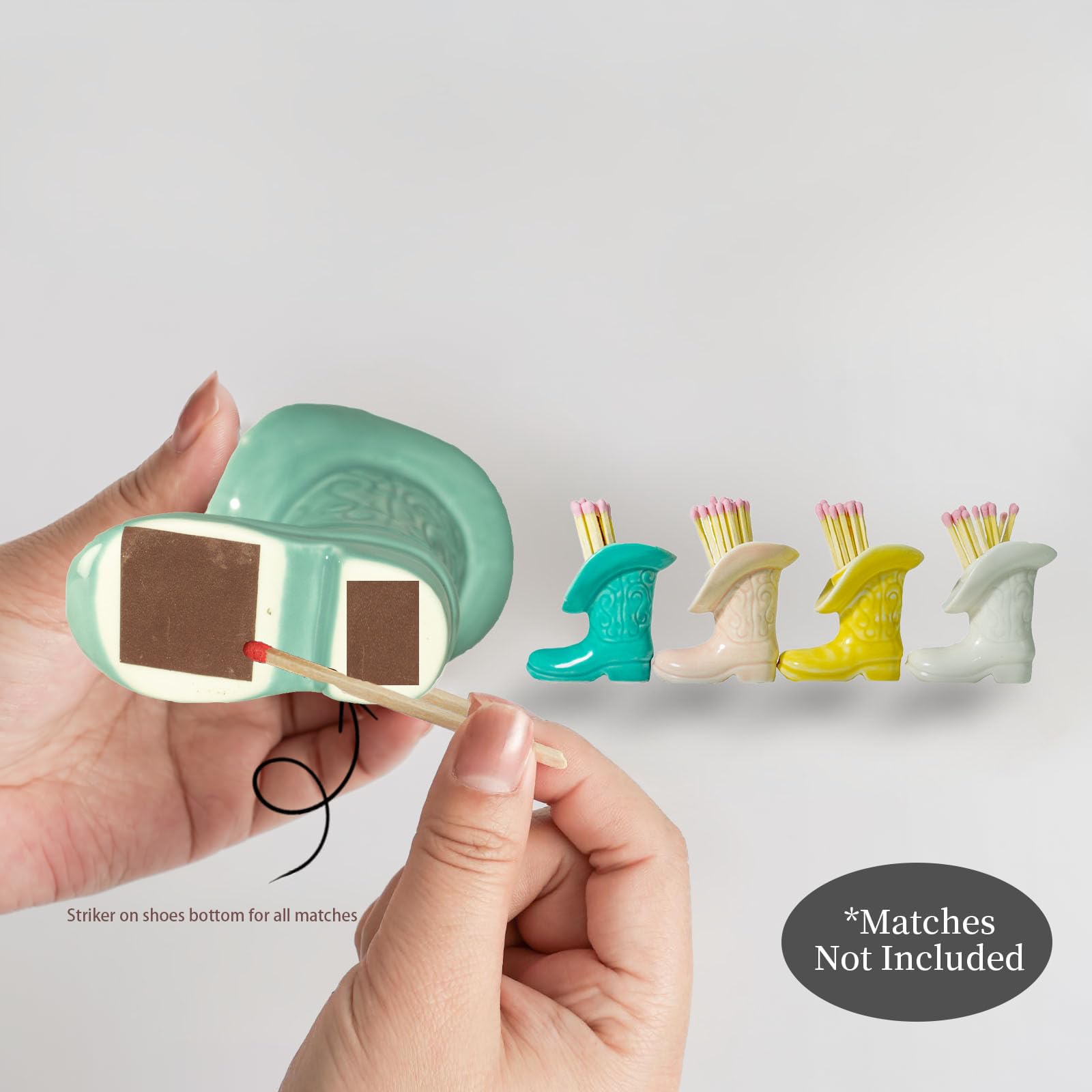 Cowgirl Boot Match Holder With Striker - Ceramic Cowgirl Boots Coastal Western Home Decor Aesthetic