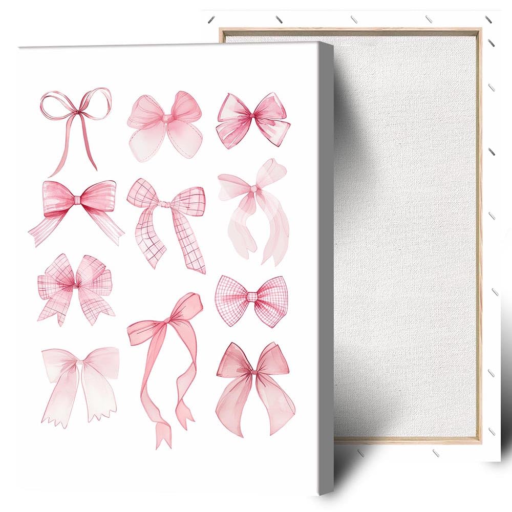 Trendy Pink Bow Disco Ball Posters White Cherry Canvas Wall Art Funky Coquette Bow Ribbon Preppy Aesthetic Prints Painting