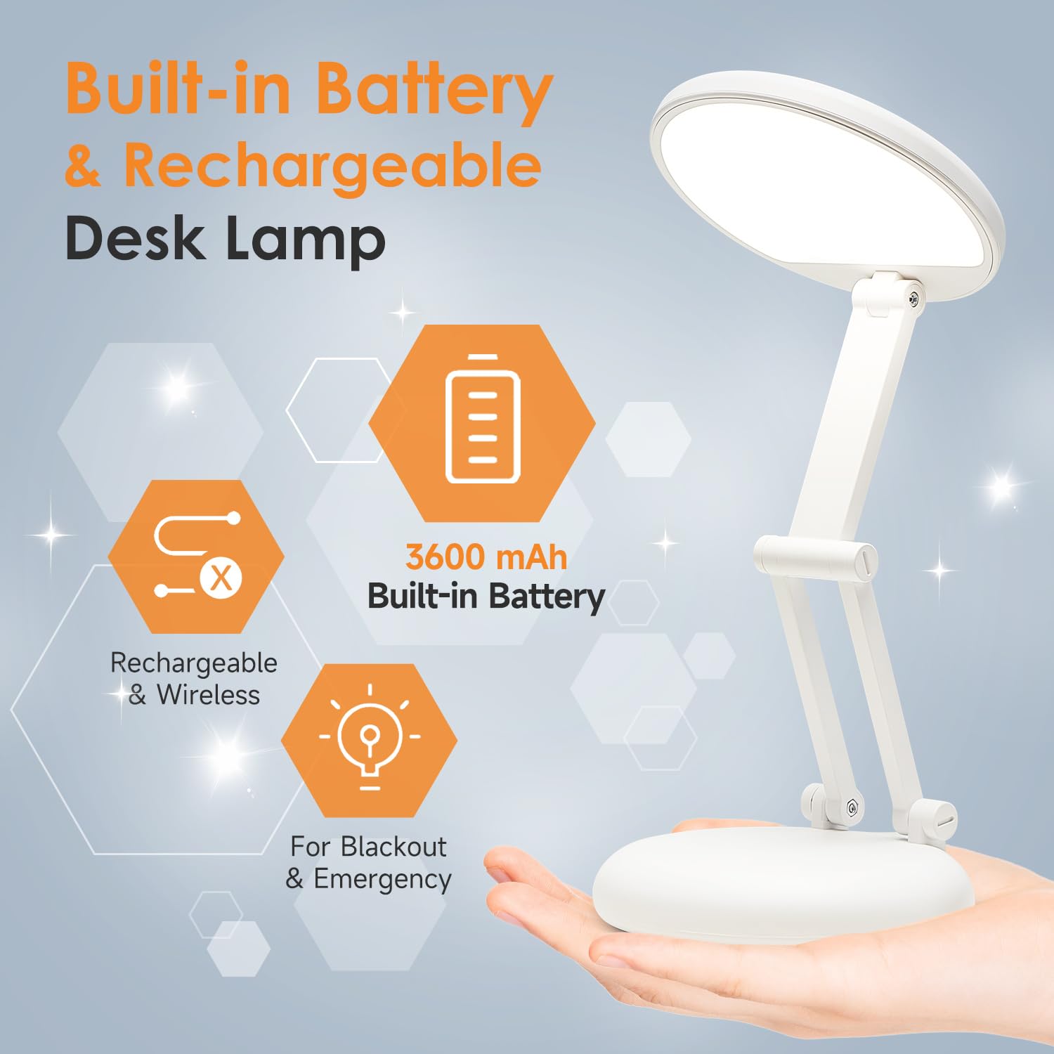 Folding and Portable Desk Lamp, Rechargeable with 9 Brightness Levels