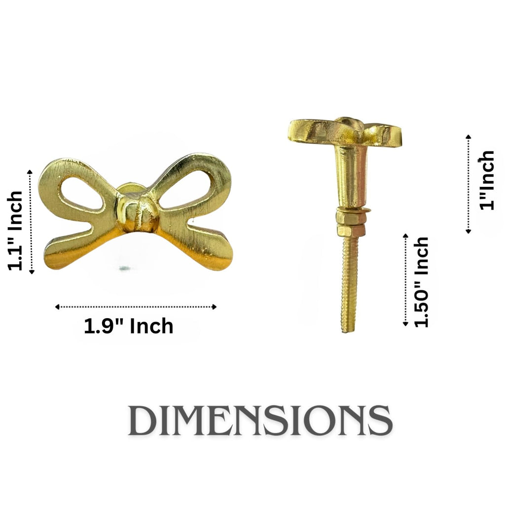 Set of 6 Metal Door Knobs - Decorative Door Knobs Bow Tie Handle with Screw | Cupboard Drawer Wardrobe Pulls (2.25" x 1.25" x 1.1") Gold