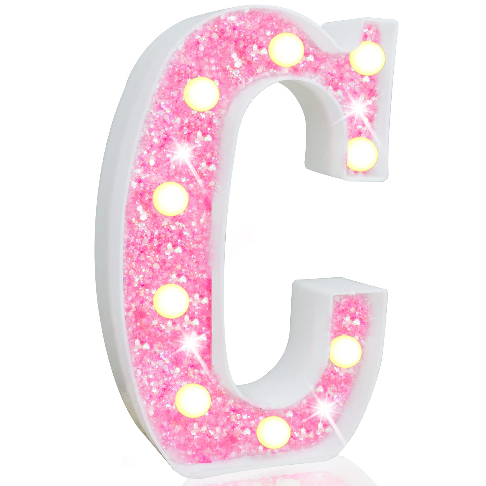 Pink LED Letters Glitter Alphabet LetterS & Numbers Sign Battery Powered
