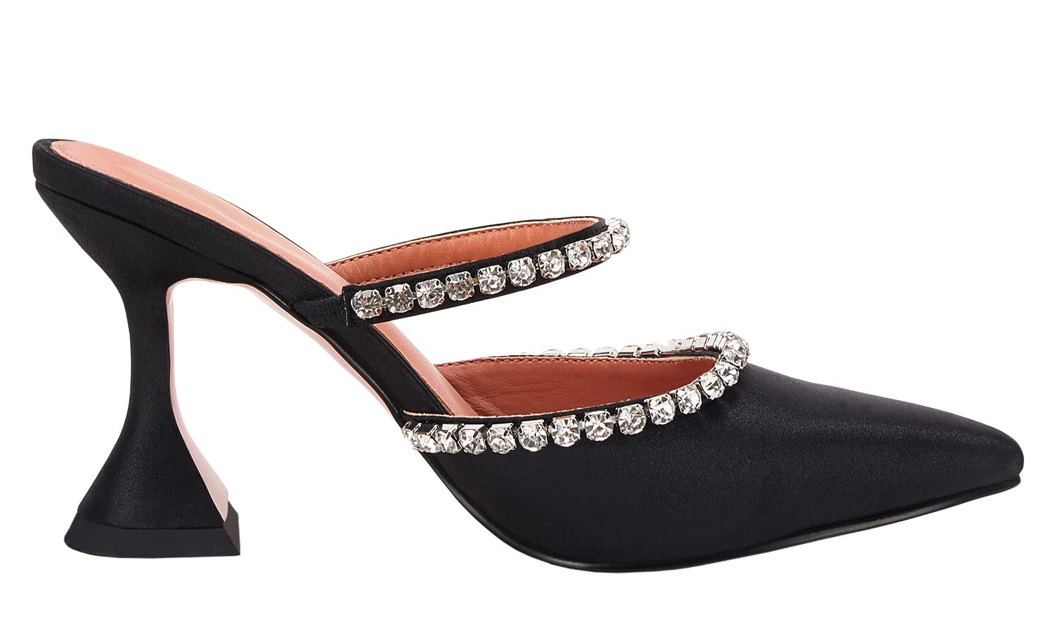 Women's Pointed Toe Strappy Heels Crystal Satin Heeled Mules Shoes