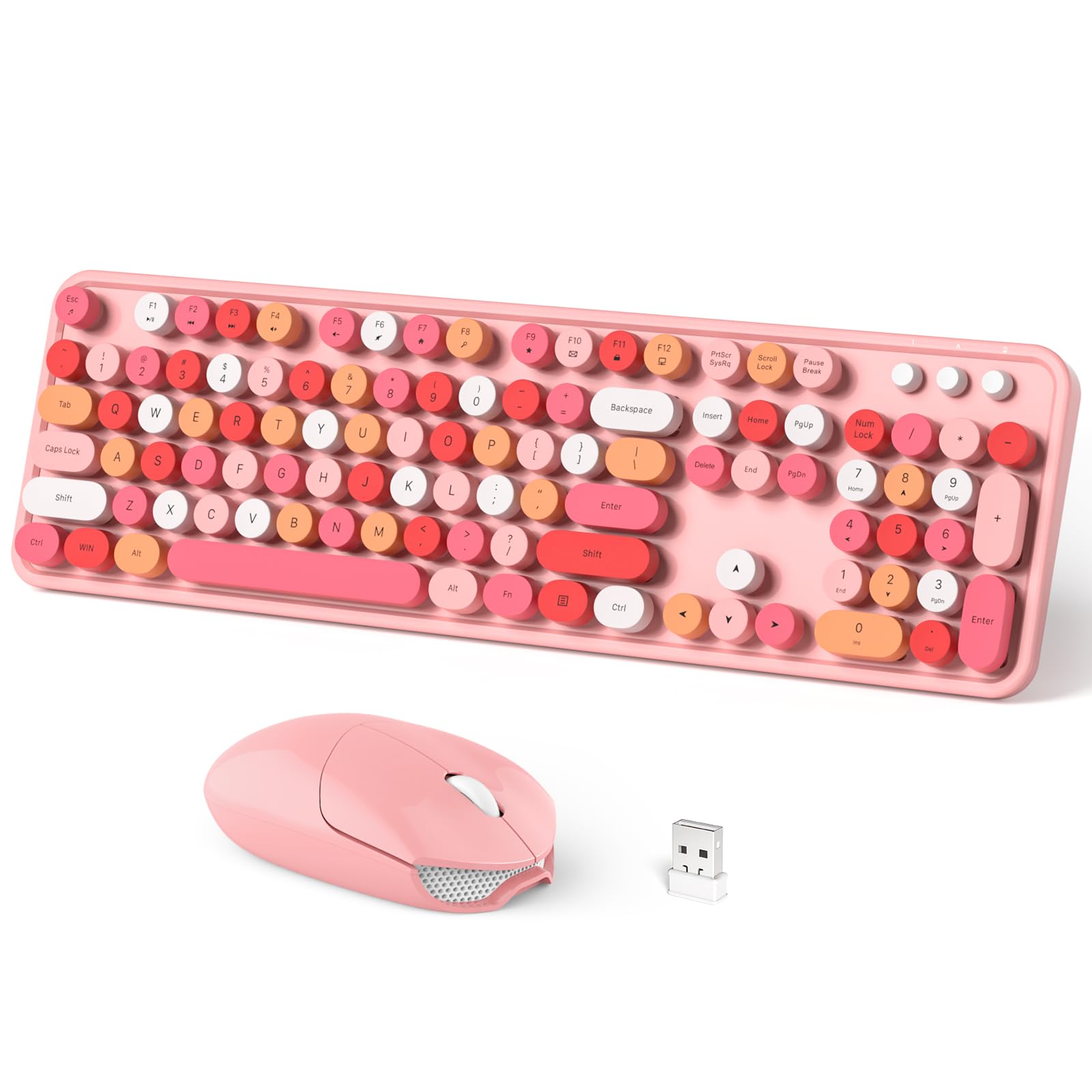 Wireless Keyboard and Mouse Combo, Full-Sized Typewriter Keyboards, Cute Cat Shaped Wireless Mouse, USB Plug and Play for Windows, Computer, PC, Laptop, Desktop
