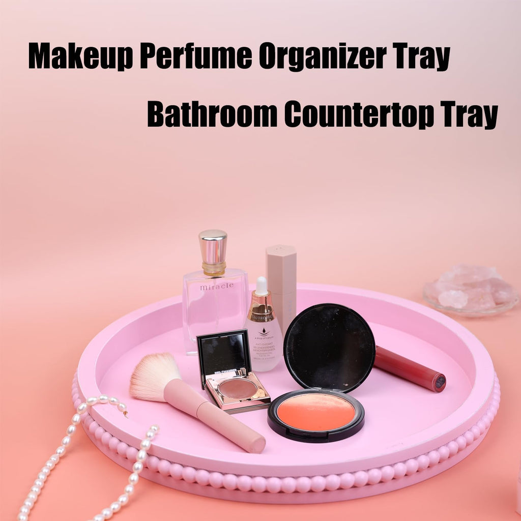 Round Wood Decorative Ottoman Tray for Coffee Table Kitchen Counter, Living Room, Handcrafted Wooden Serving Tray for Table Centerpiece