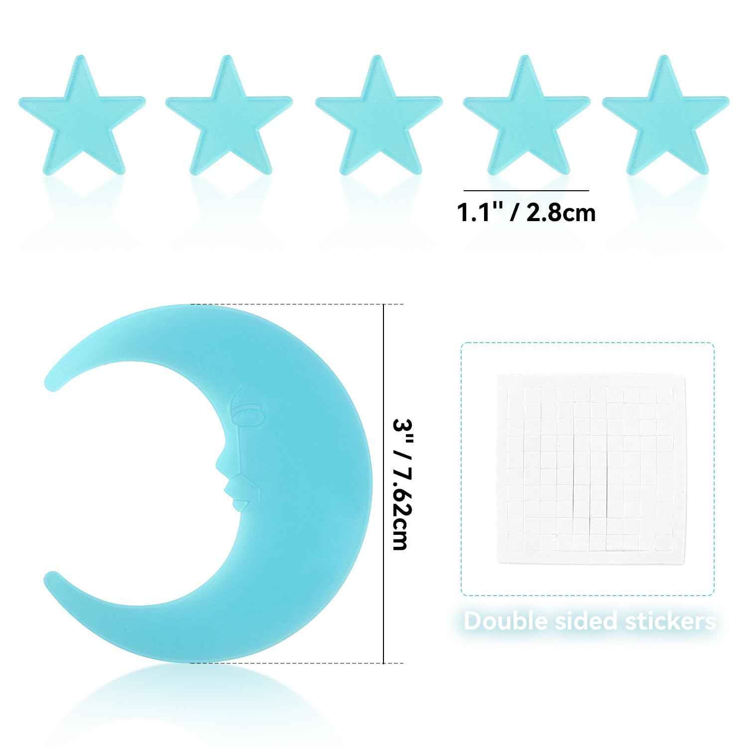 Hundred Stars and One Moon Glow in The Dark Luminous Fluorescent 3D Plastic Glow Stars Moon for Ceiling, Glowing Wall Stickers Create a Realistic Starry Sky, Room Decorations