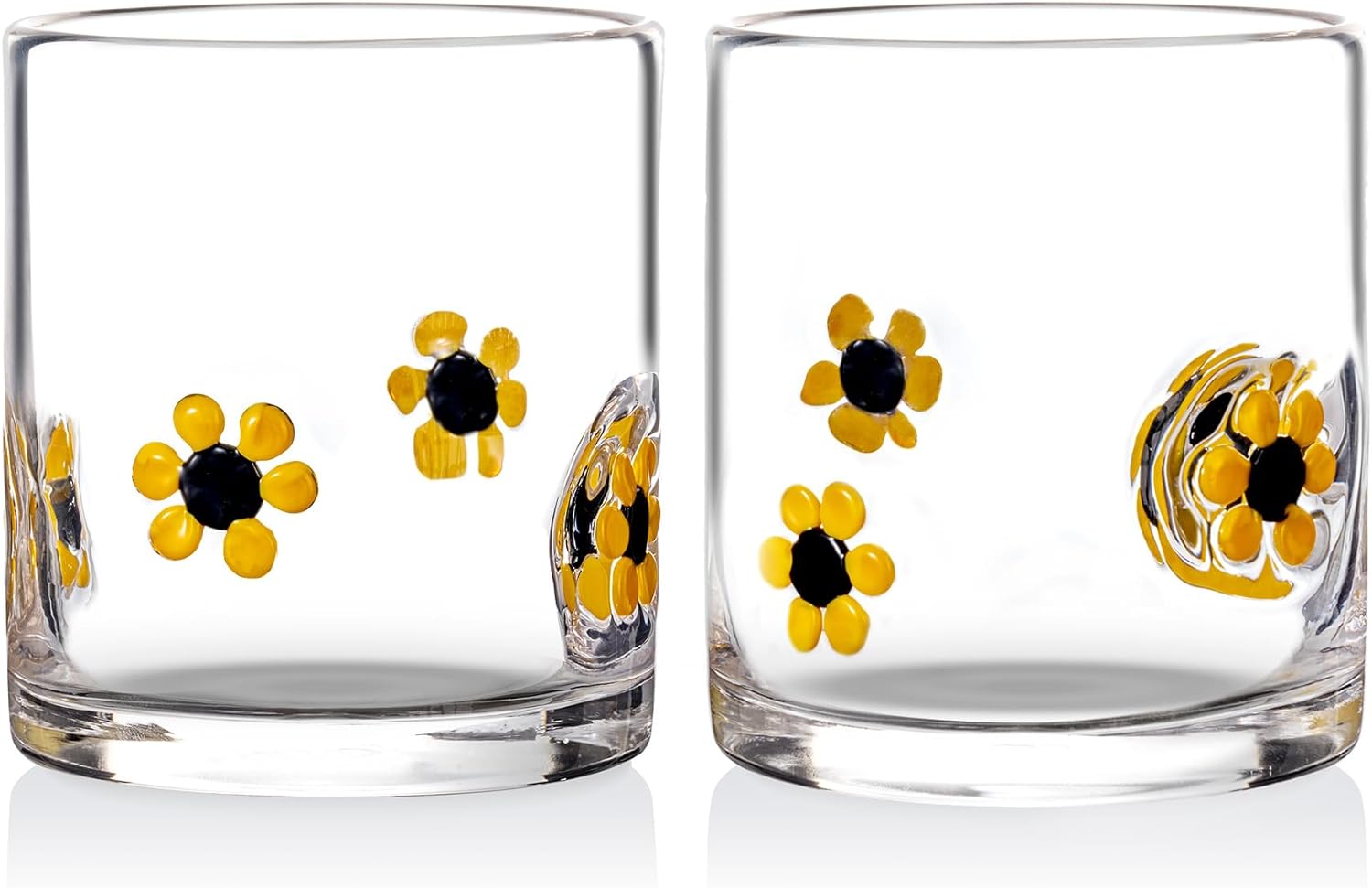 Sunflower Embossed Rocks Glasses â€?Set of 2, 14 oz Mexican Old Fashioned Whiskey Glasses with Heavy Base, Dishwasher Safe