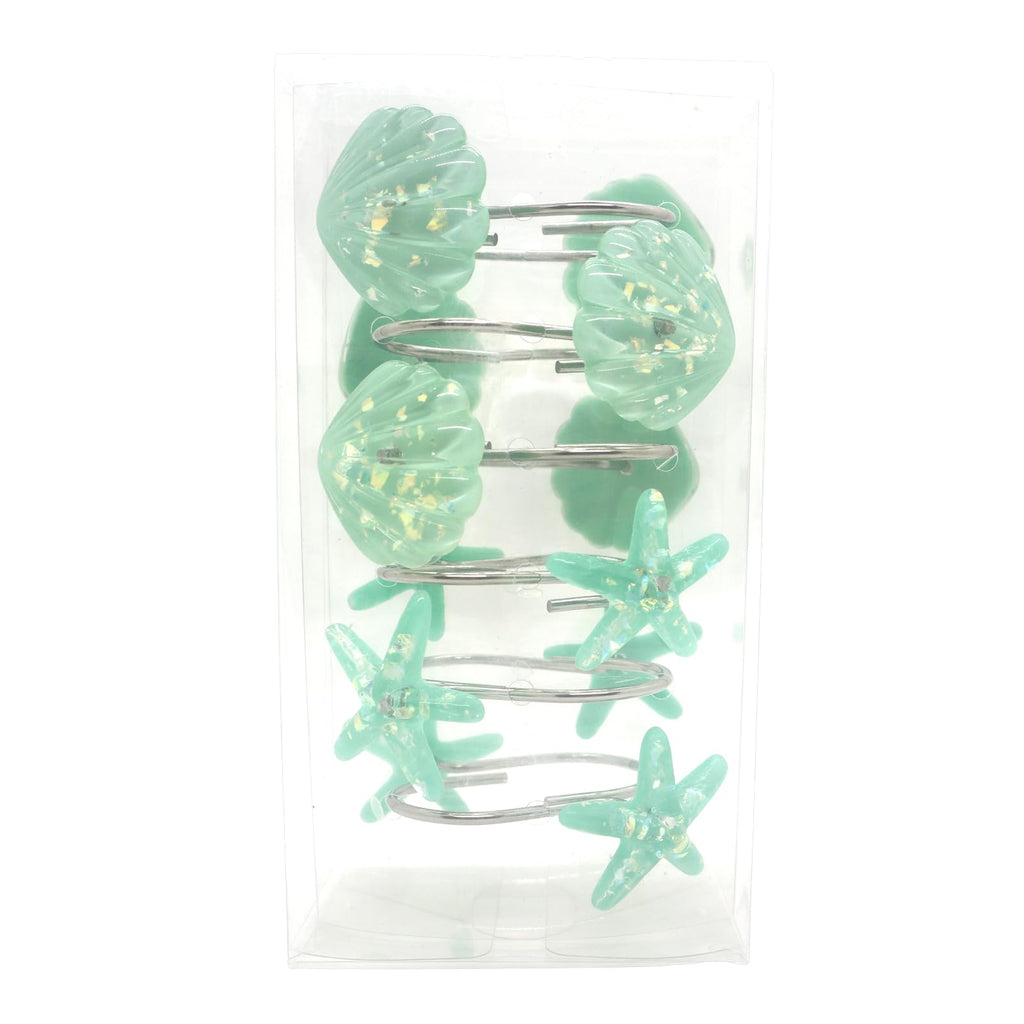 Seashell Shower Curtain Hooks, 12PCS Stainless Steel Anti Rust Starfish and Seashell Decorative Shower Hooks Ocean Theme Shower Curtain Hooks for Home Bathroom