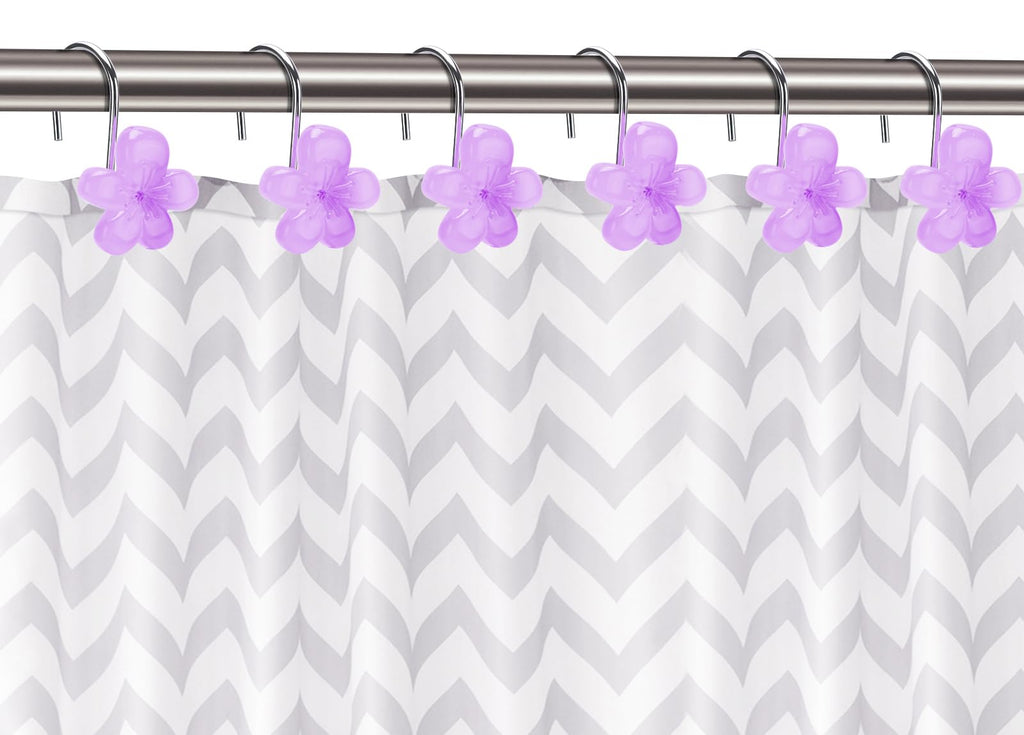 Cute Flower Shower Curtain Hooks, Pretty Floral Themed Elegant Bathroom Decor