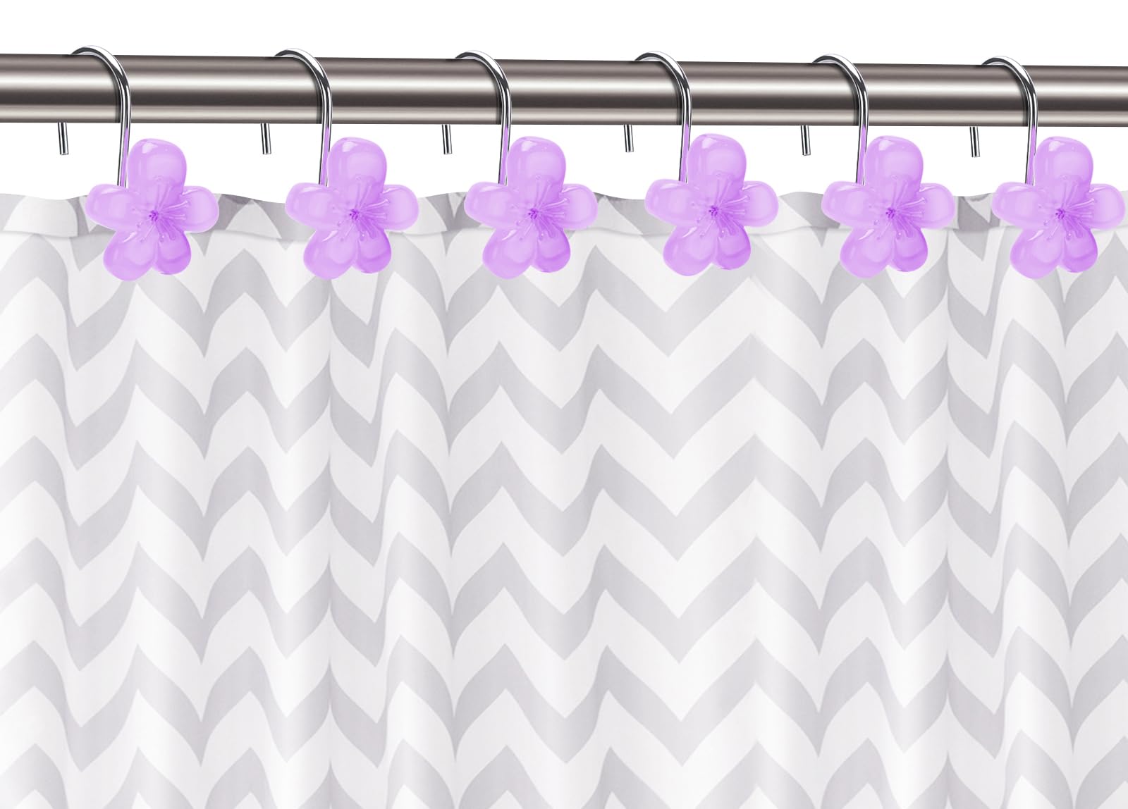 Cute Flower Shower Curtain Hooks, Pretty Floral Themed Elegant Bathroom Decor