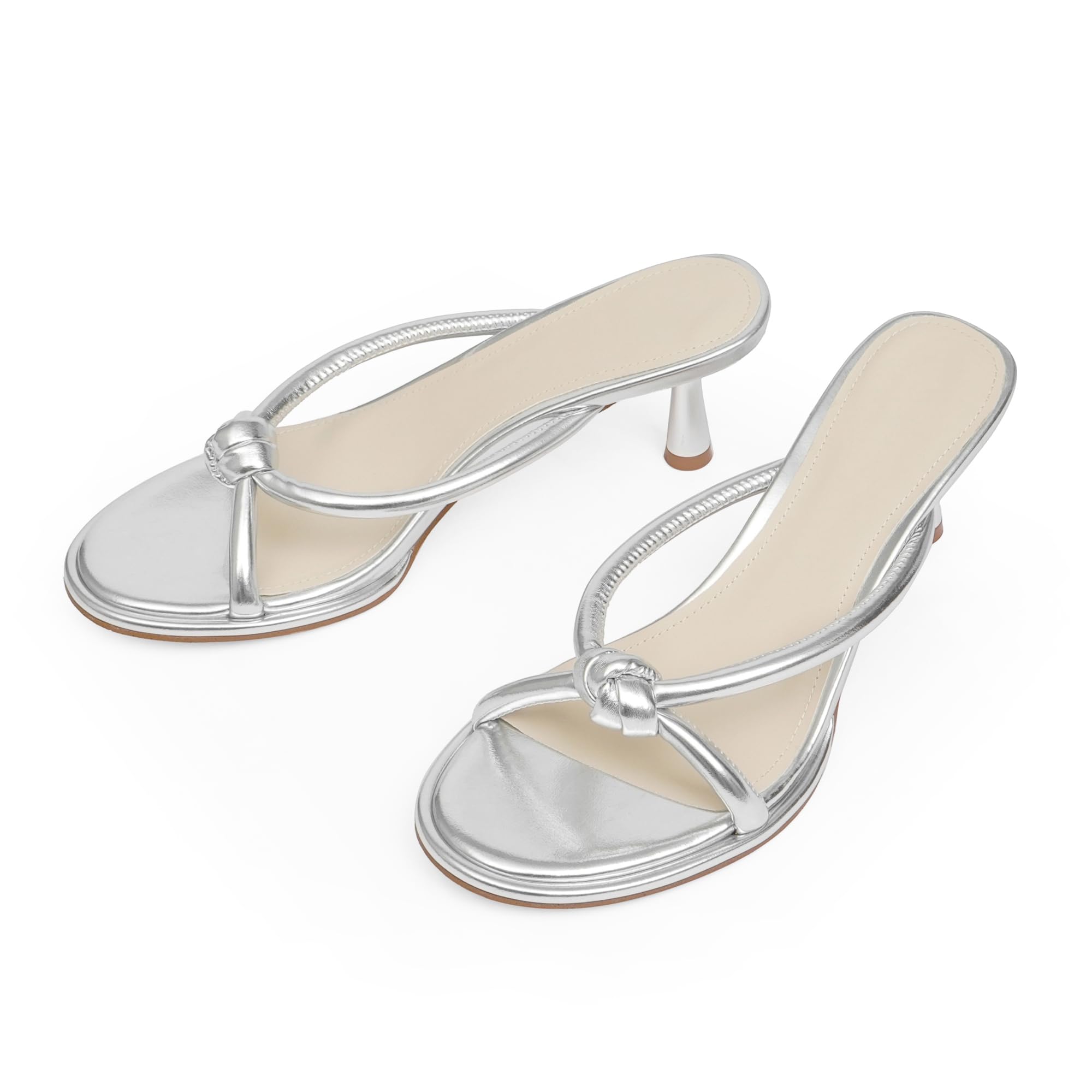 Womens Heeled Sandals Rounded Open Toe Kitten Heels Slip on Bow Mules Sandals