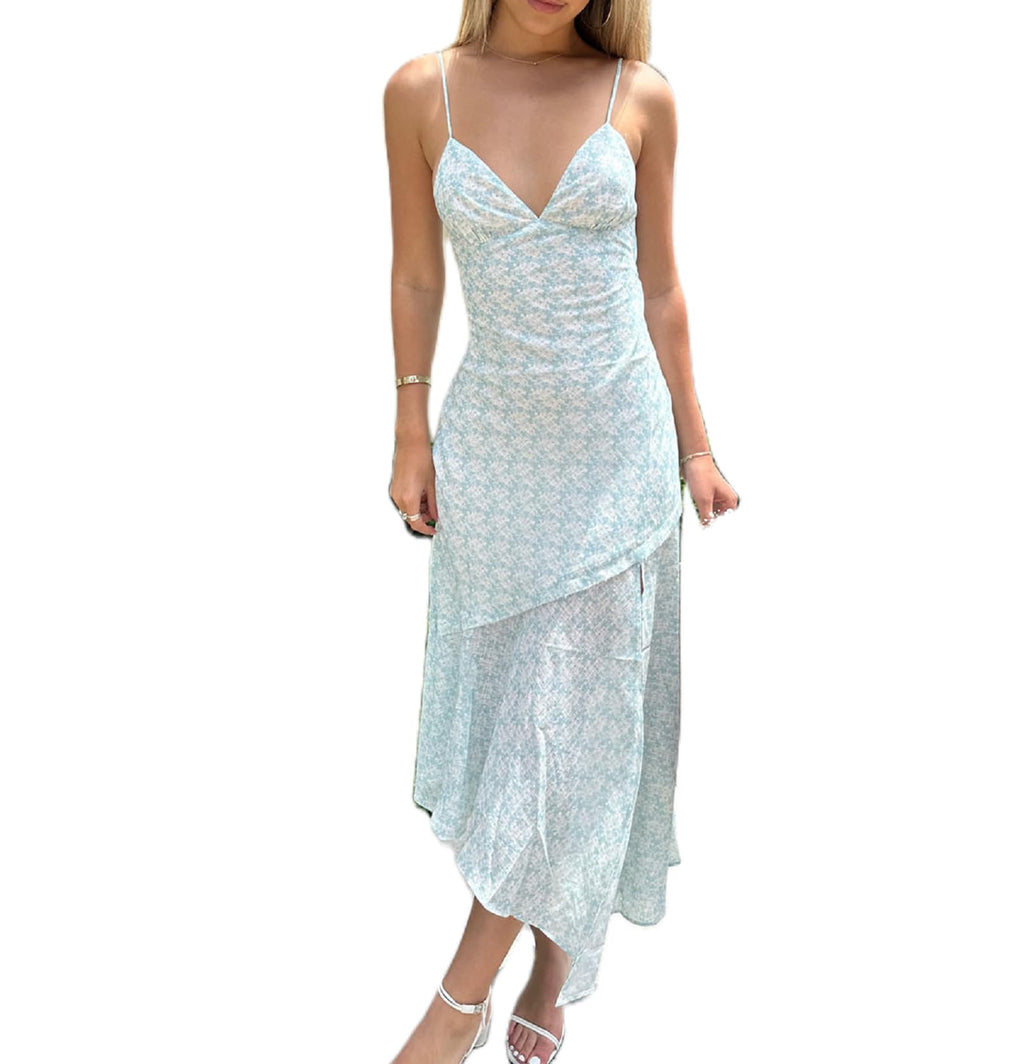 Women Y2k Bodycon Long Dress Spaghetti Strap Low Cut Dress Casual Backless Flowy Maxi Dress Sexy