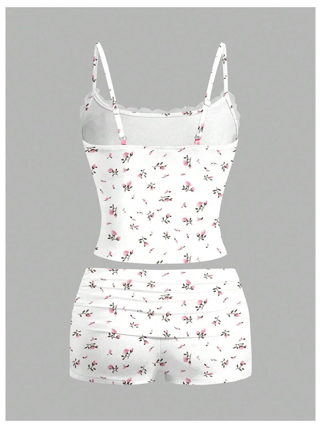 Women's 2 Piece Cute Pajama Set Cartoon Print Ruched Cami Crop Tops and Shorts Lounge Sets