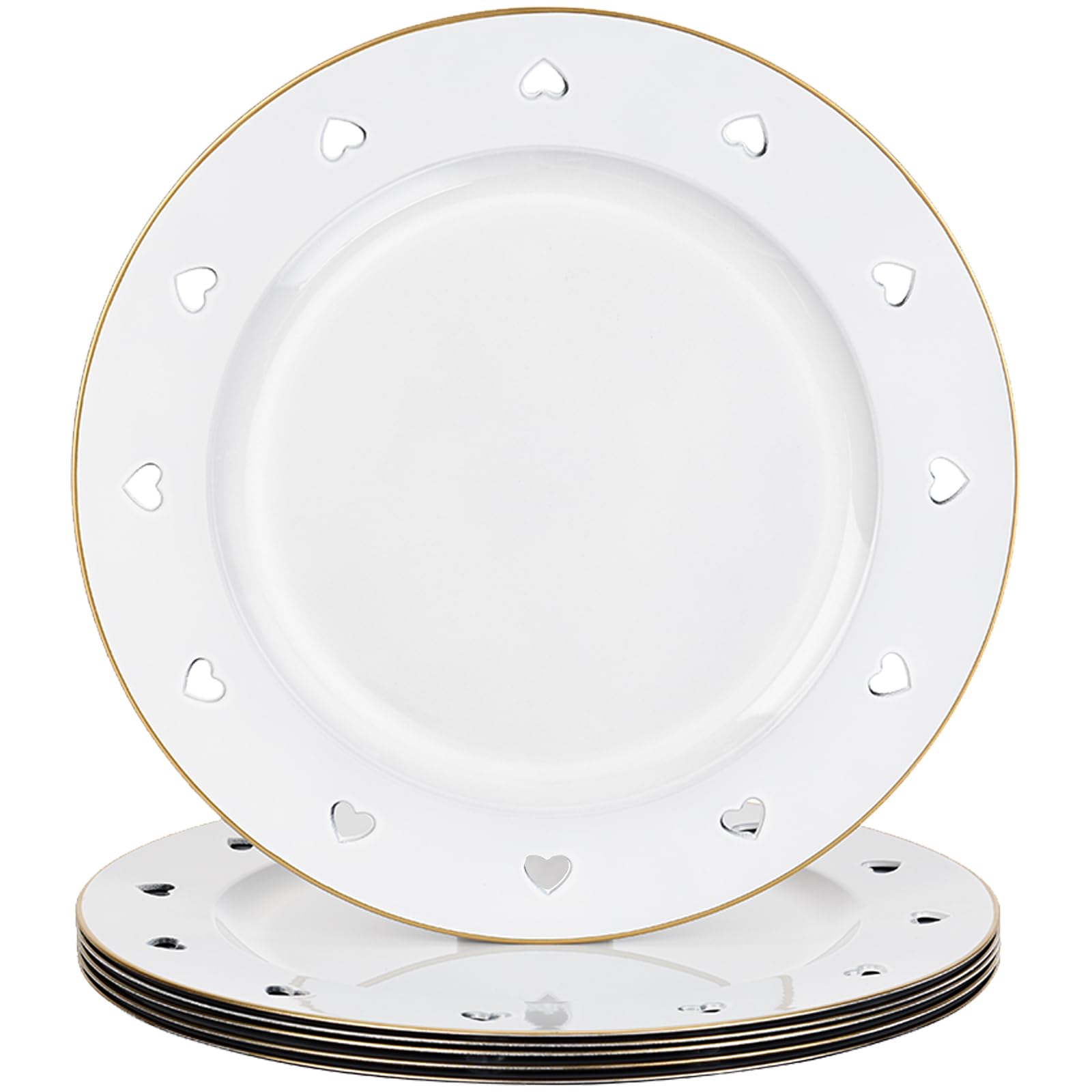 Round 13" Pink Charger Plates, Heart Hollow Chargers for Dinner Plates with Golden Border