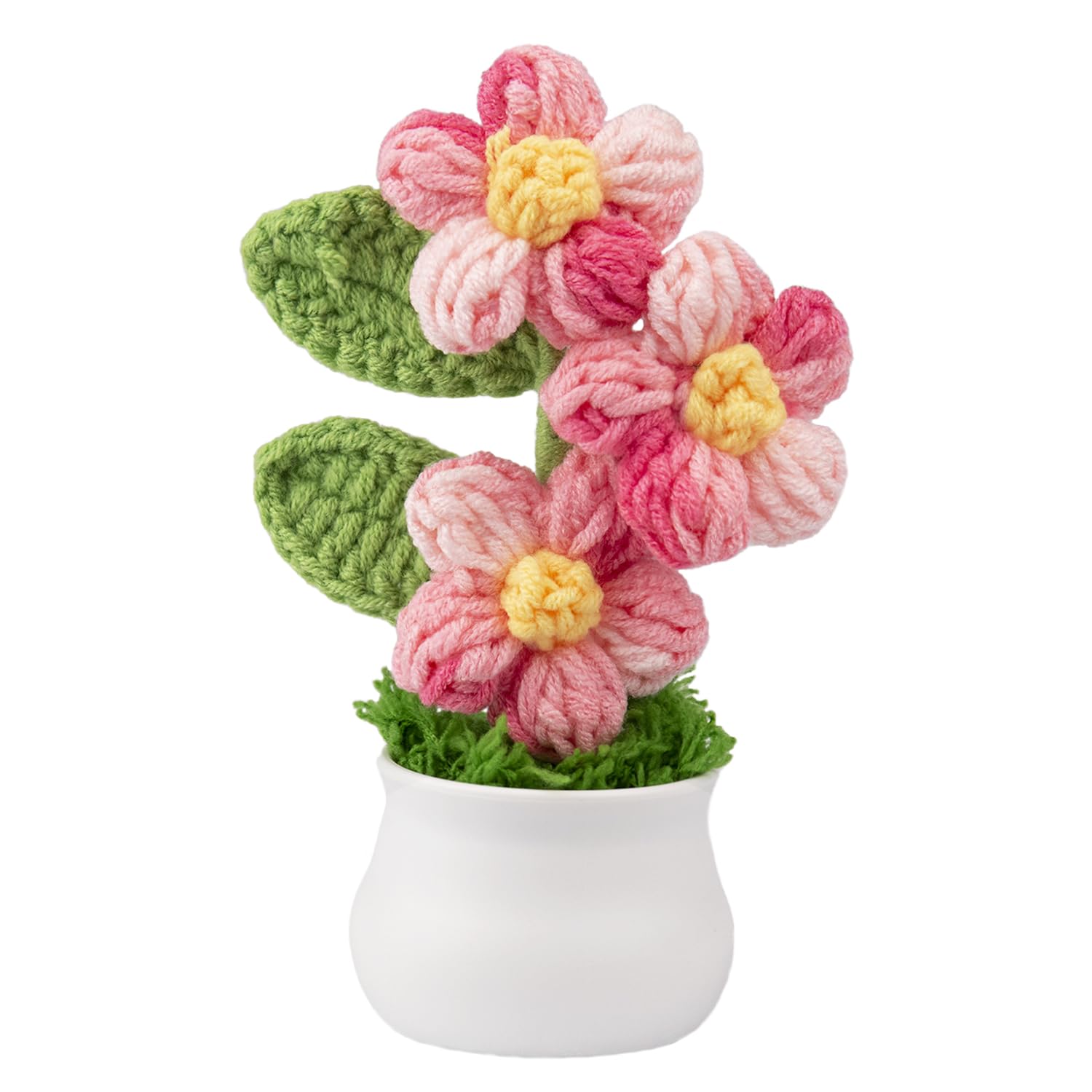 Knitting Crochet Puff Flowers Potted Plants, Gradient Colorful Flowers for Friends, Family and Lover, Handmade Flowers for Home Office Decoration