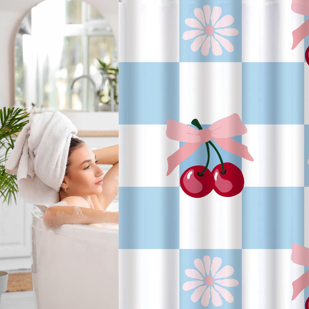 Cute Shower Curtain for Bathroom Modern Aesthetic Funky Decorative, Pretty Chic Cloth Set with Hooks, 72x72 Inch