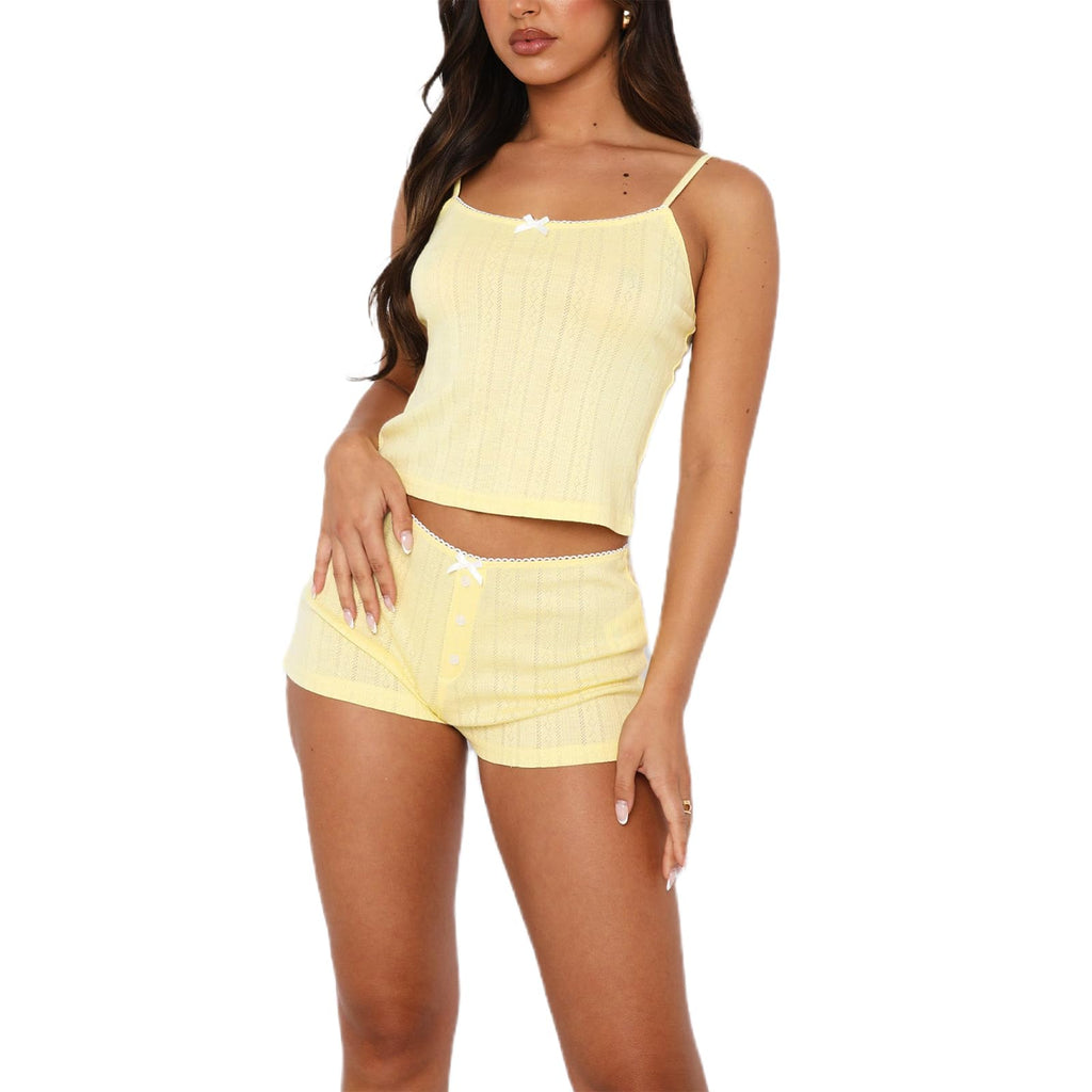 Women's Two Piece Outfit Lace Trim Top and Shorts Set 2 Piece Lounge Sets Ladies PJs Summer Clothes