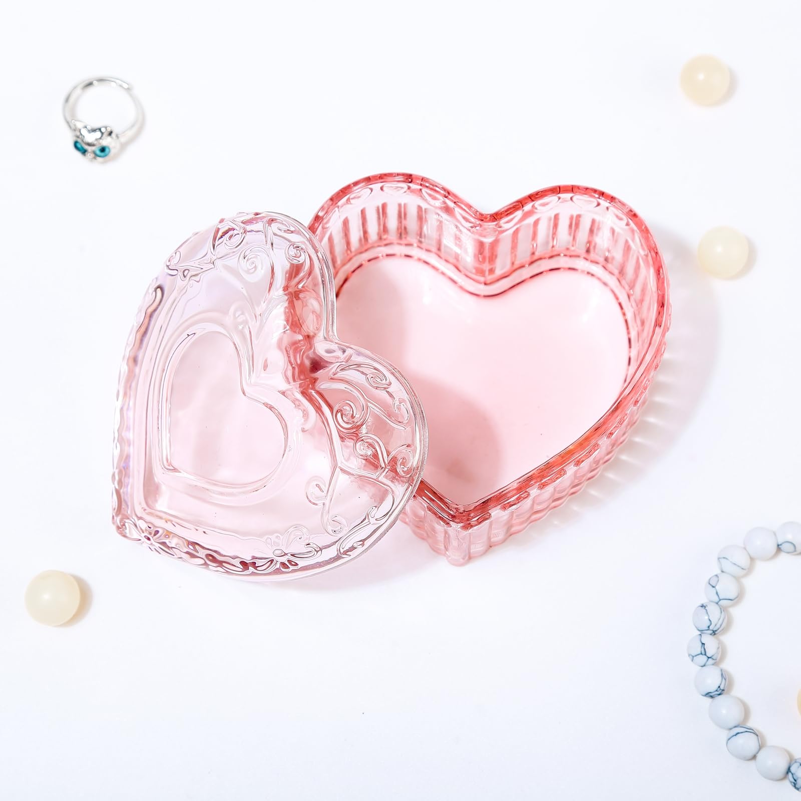 Vintage Glass Jewelry Box - Heart Shaped Display Box