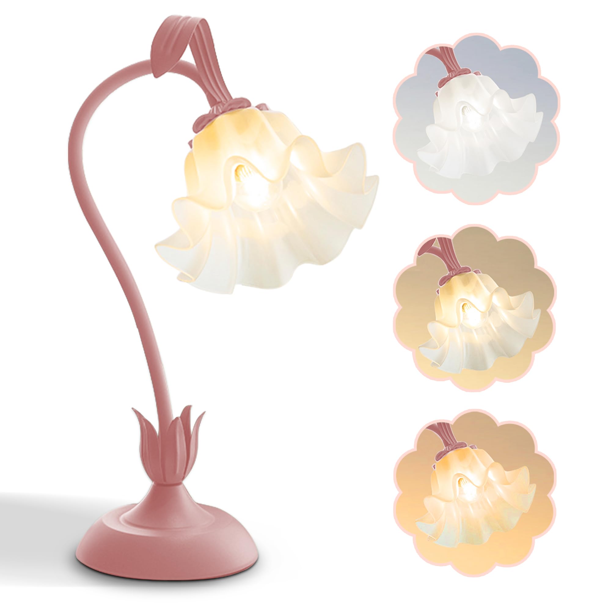 Vintage Flower LED Table Lamp â€?Kawaii Bedside Reading Light with 3 Color Modes