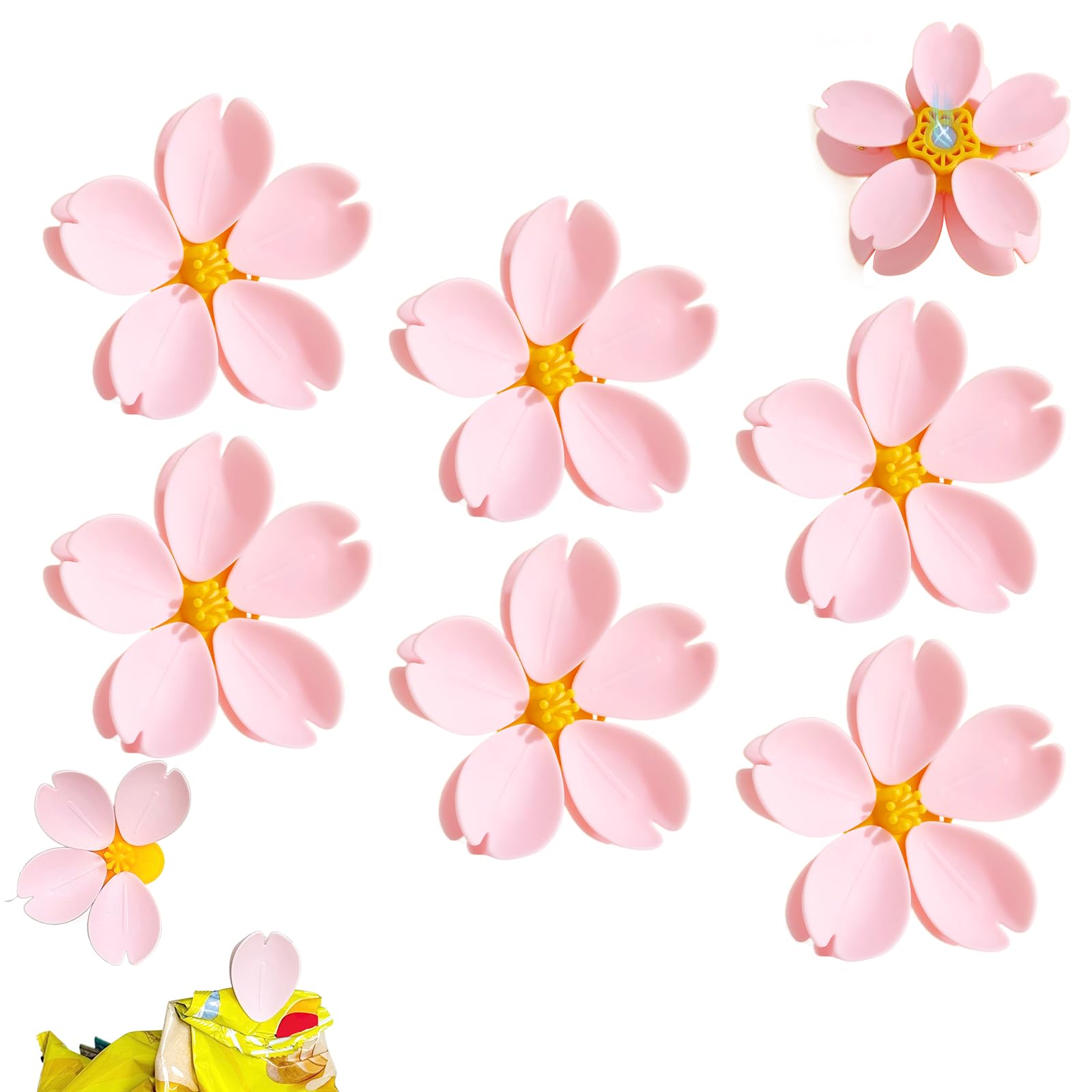 Cherry Blossom Magnetic Snack Sealing Clip, Reusable Chip Bag Clips, Grip Sticks Food Clips for Bags, Kitchen Decor Bag Sealers