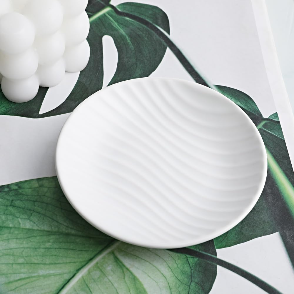 Chic Round Soap Dish, Modern Minimalist Striped Design Ceramic Tray