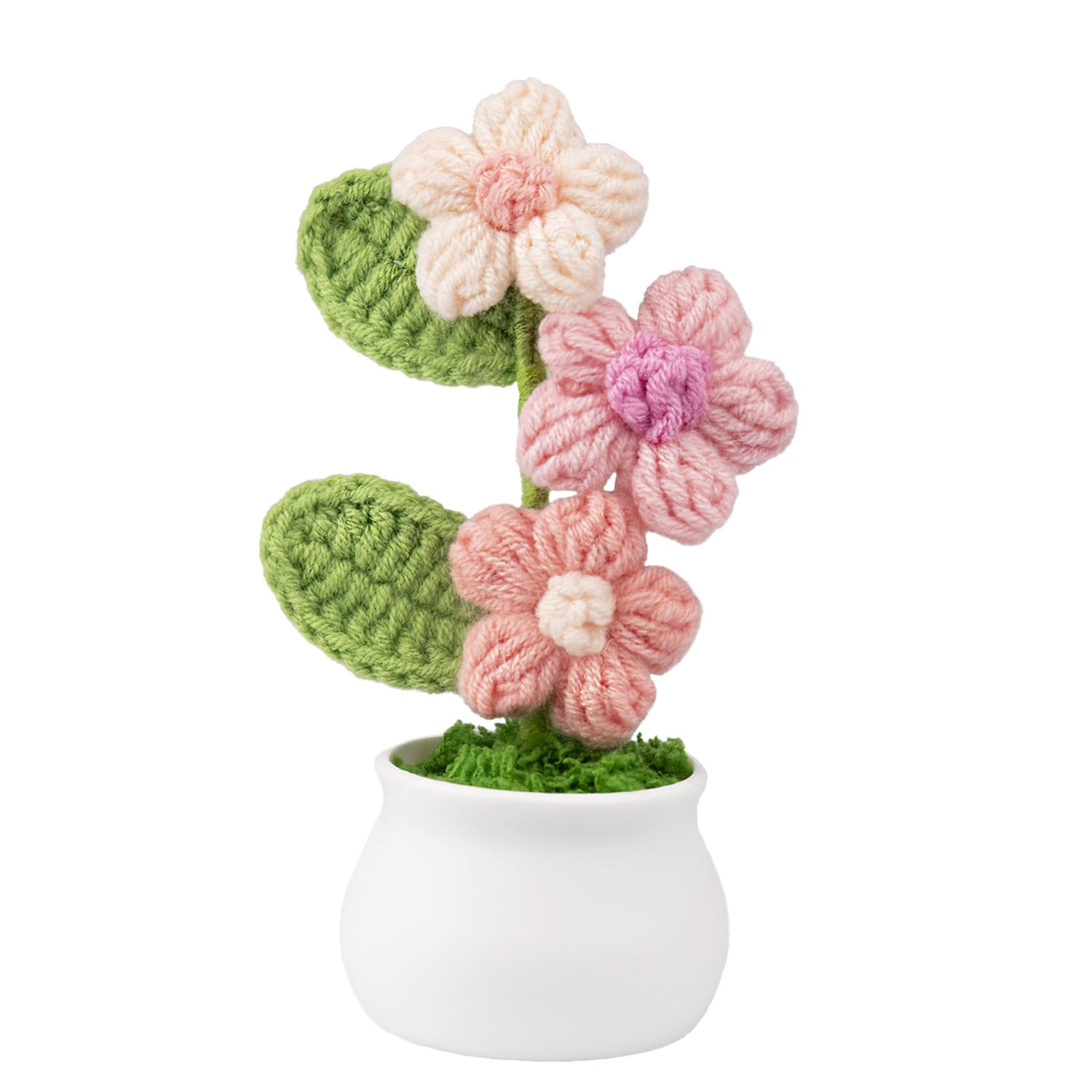 Knitting Crochet Puff Flowers Potted Plants, Gradient Colorful Flowers for Friends, Family and Lover, Handmade Flowers for Home Office Decoration