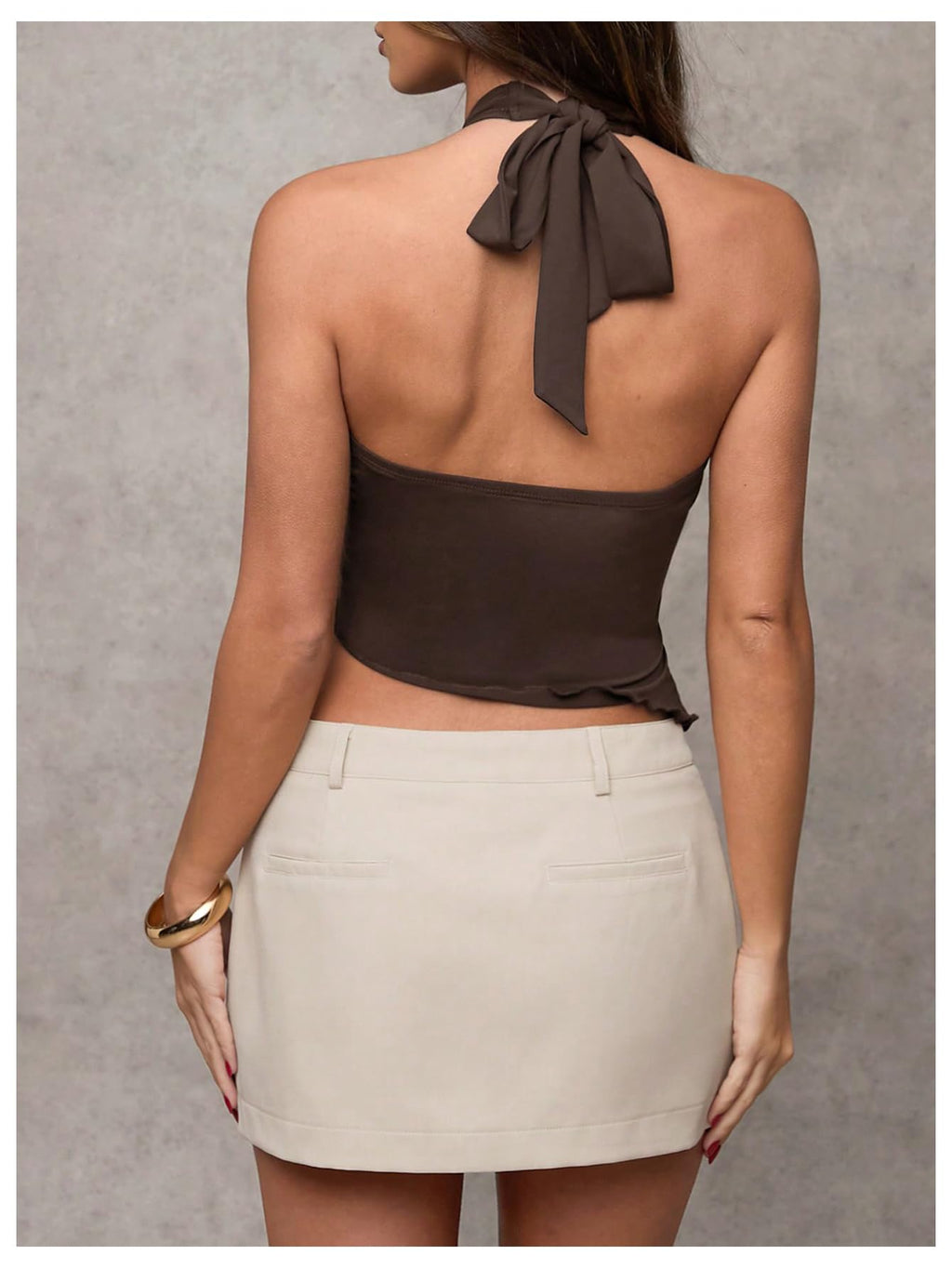 Women's Wrap V Neck Buckle Halter Top Ruched Asymmetrical Sleeveless Tops