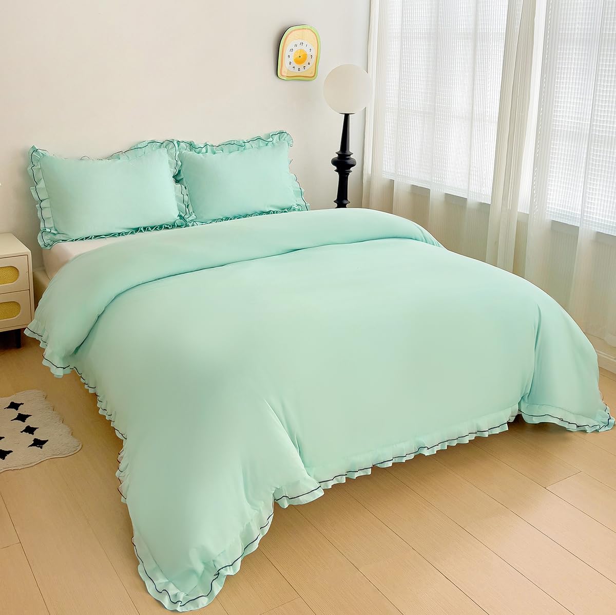 Chic Lace Bedding Set with Double Ruffle - 3 Pieces Luxury Princess Style Comforter Cover Soft Breathable