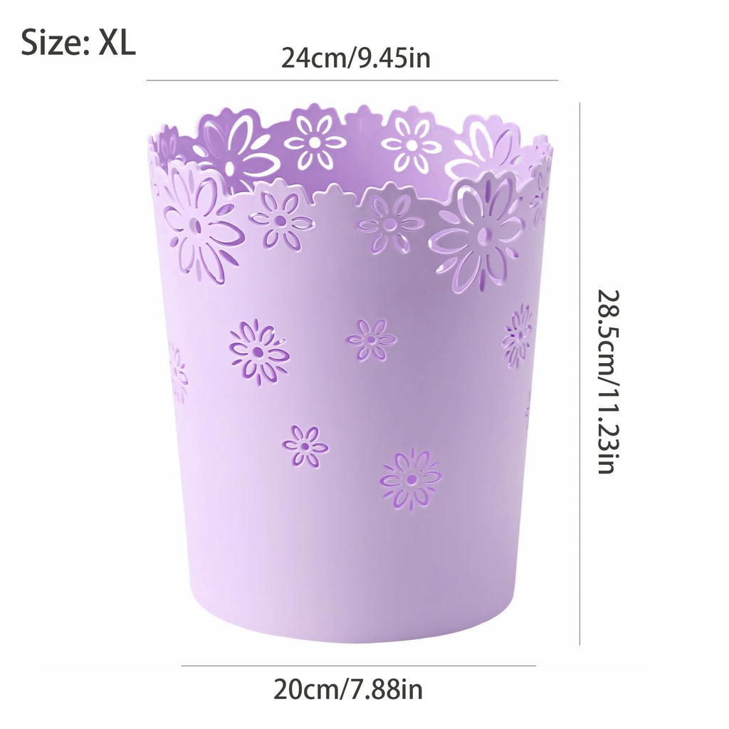 Mini Wastebasket Small Trashcan Room Decor Hollow Flower Shape Plastic Lidless Round Garbage Container Bin for Bathroom, Kitchen, Bedroom, Home Office, College Dormitory