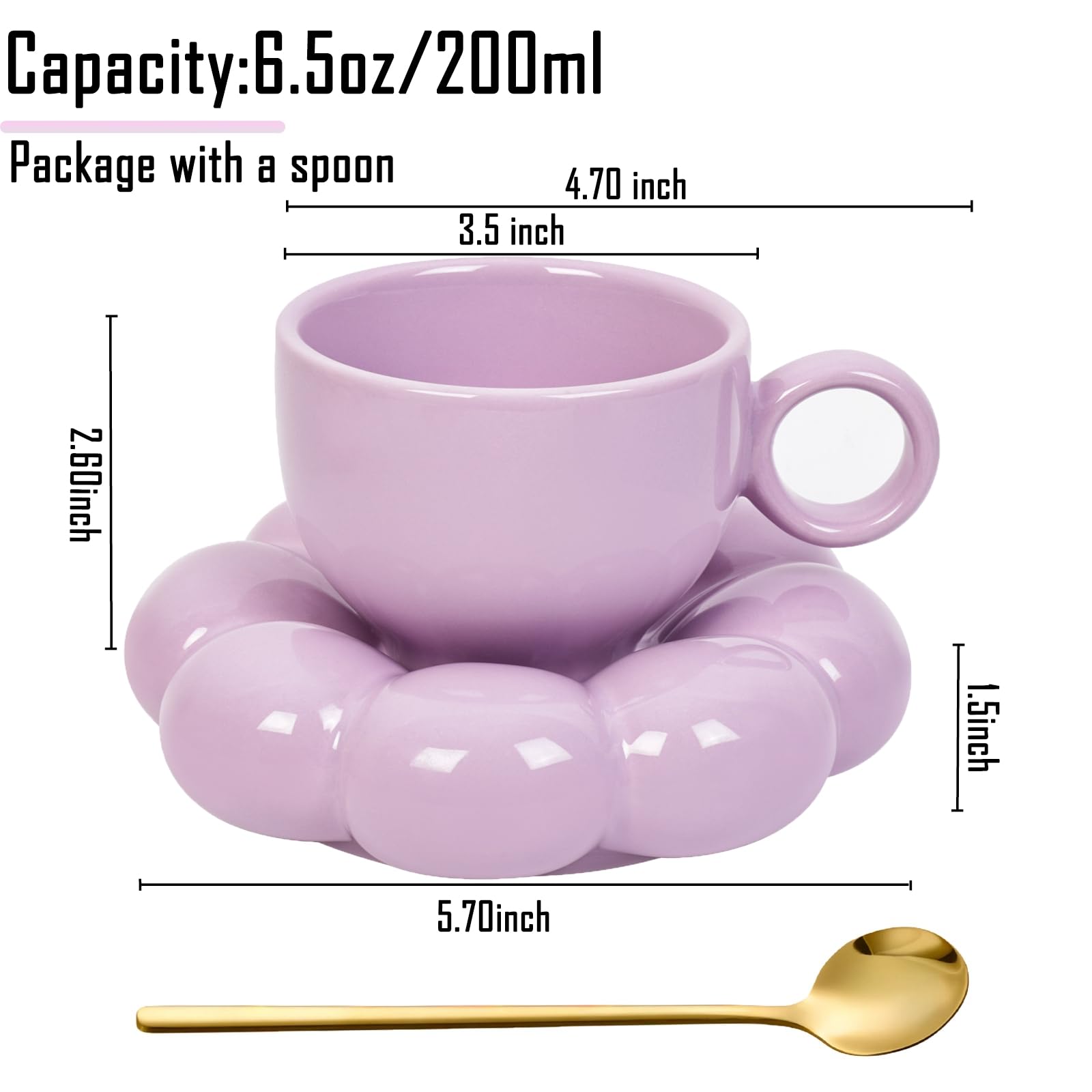 Coffee Mug, Tea Cup and Saucer Set with Spoon  10oz