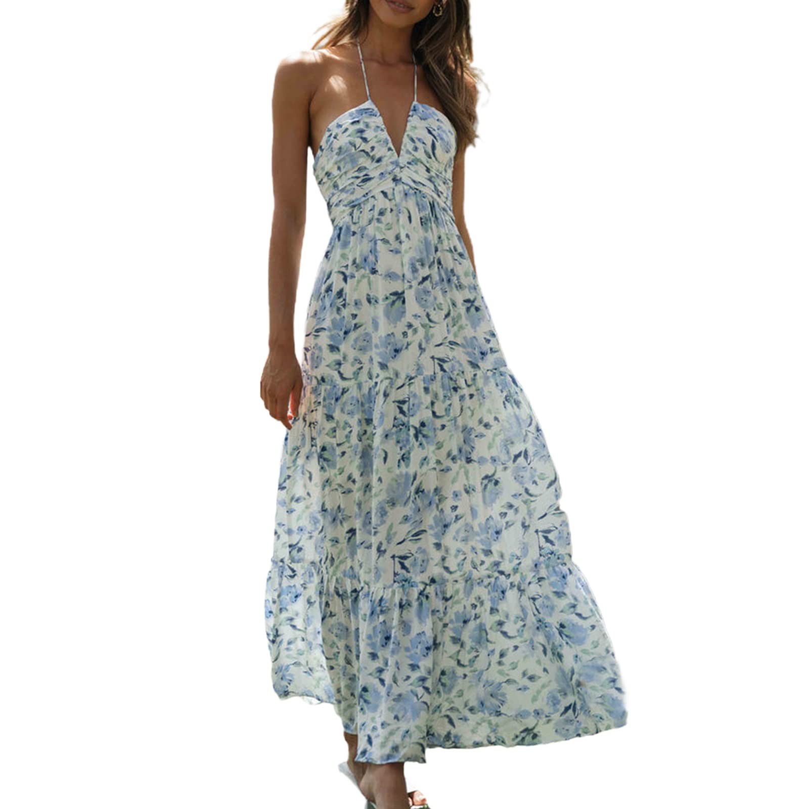 Women Y2k Bodycon Long Dress Spaghetti Strap Low Cut Dress Casual Backless Flowy Maxi Dress Sexy