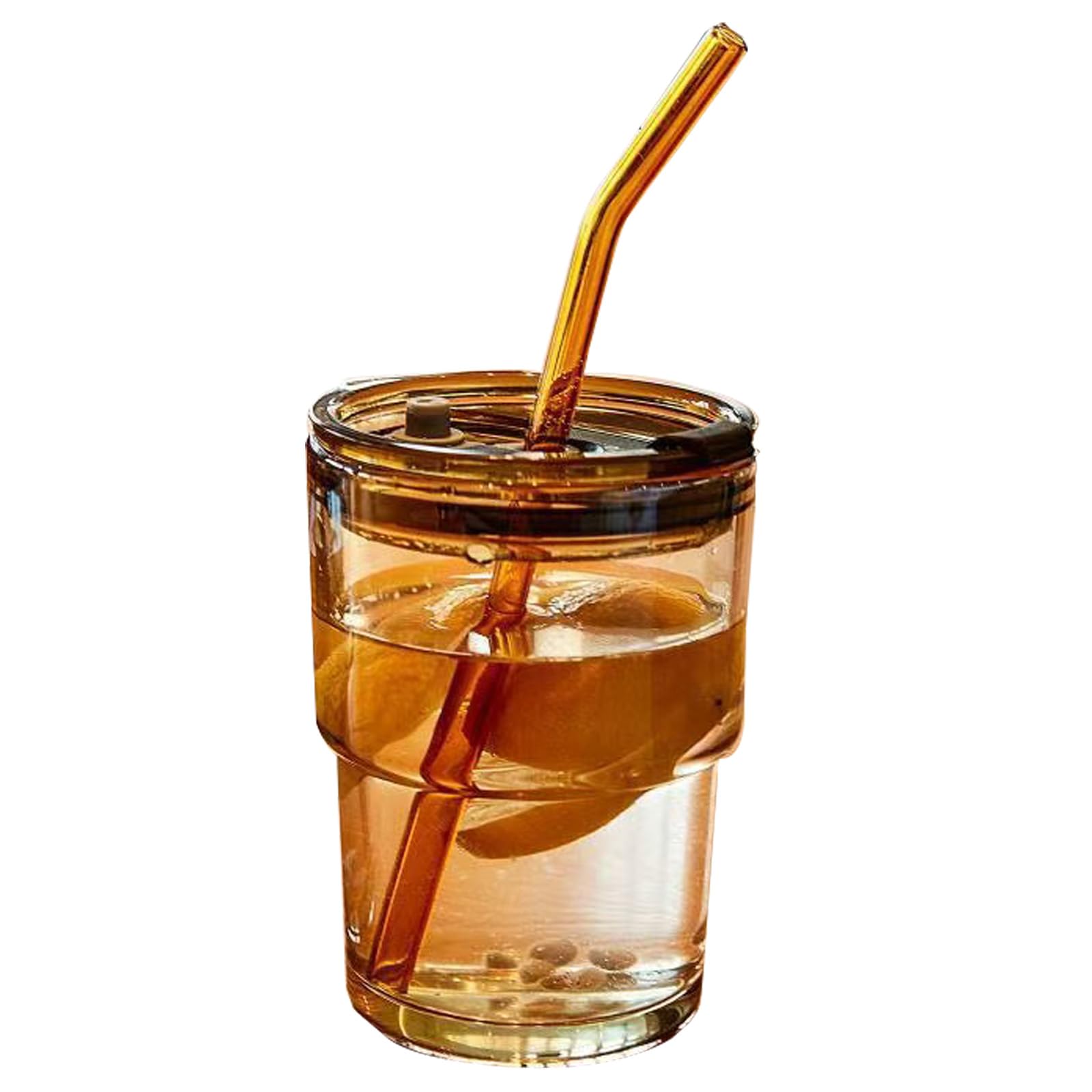 Glass Tumbler with Straw and Lid Sealed, Carry On Reusable Iced Coffee Cups,Thick Wall Glass Drinking Glassware Cups 13oz