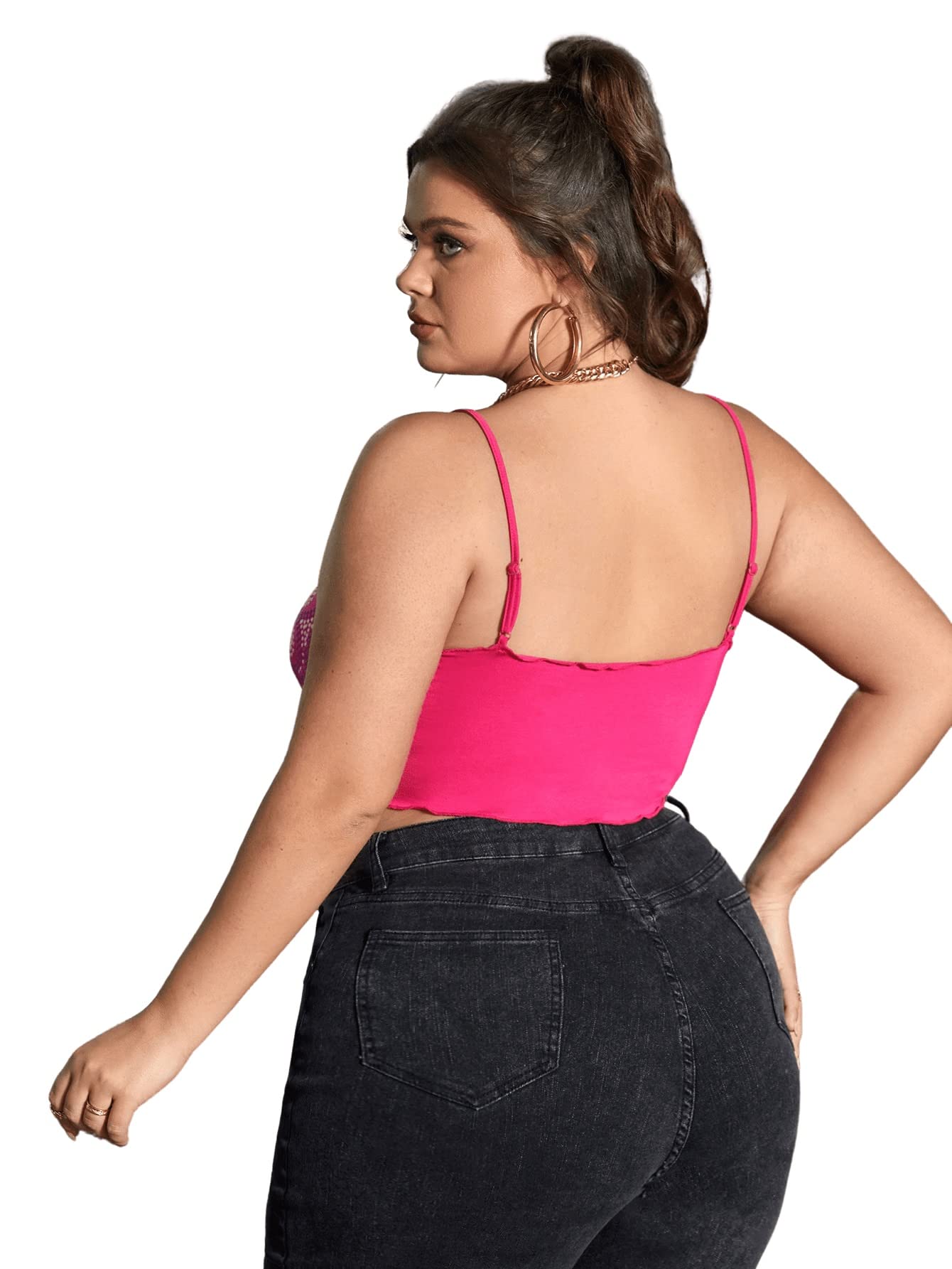 Women's Plus Size Graphic Print Spaghetti Strap Crop Cami Tank Top